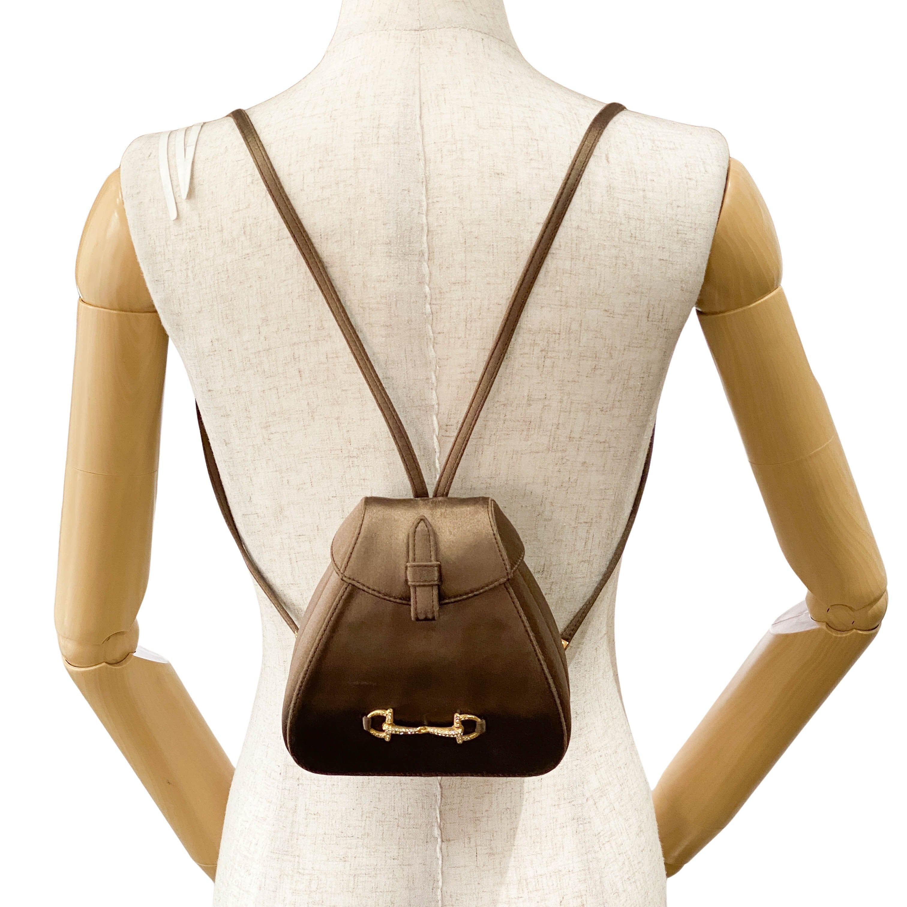 Old Gucci Brown Satin Shoulder Bag Rhinestone Horsebit Hardware