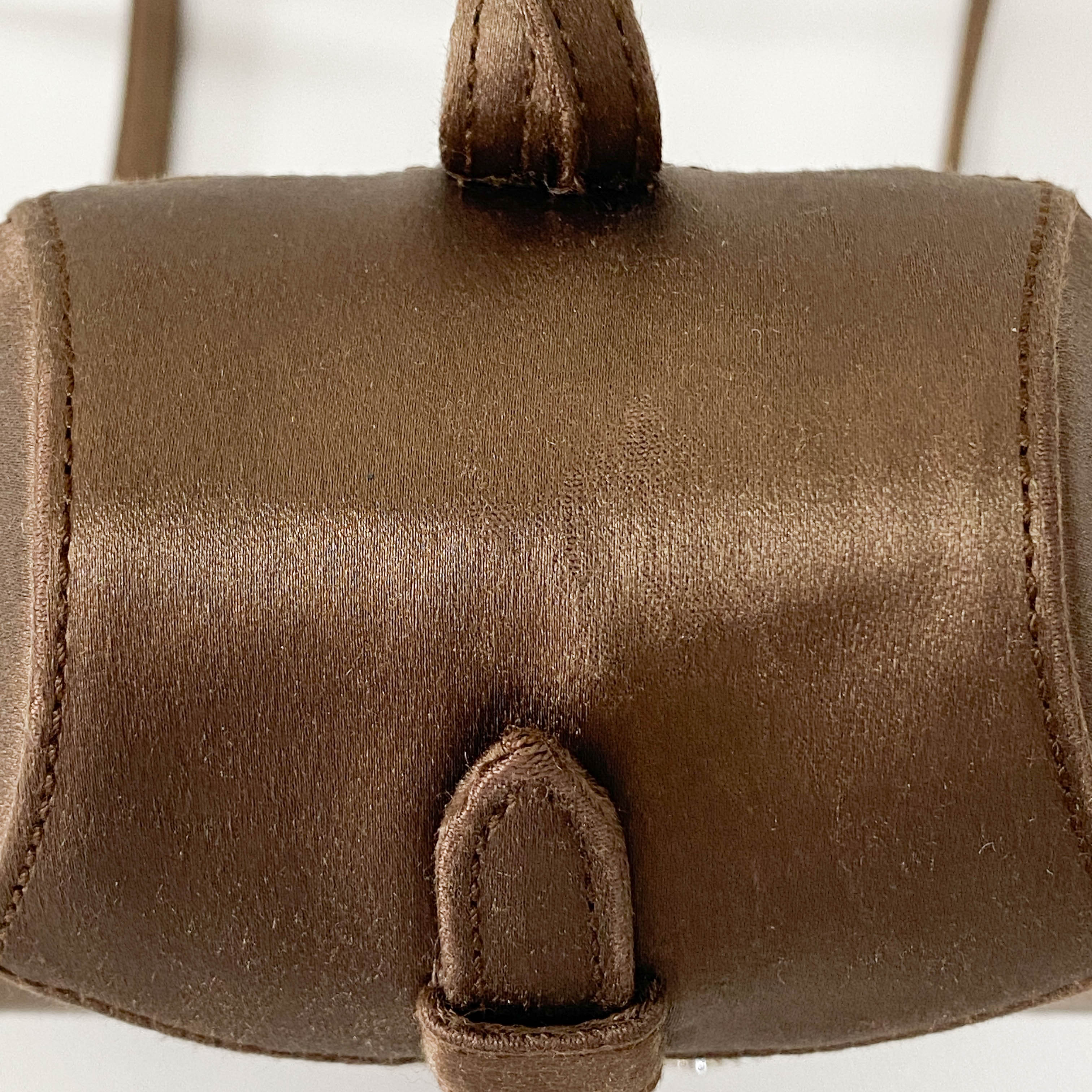 Old Gucci Brown Satin Shoulder Bag Rhinestone Horsebit Hardware