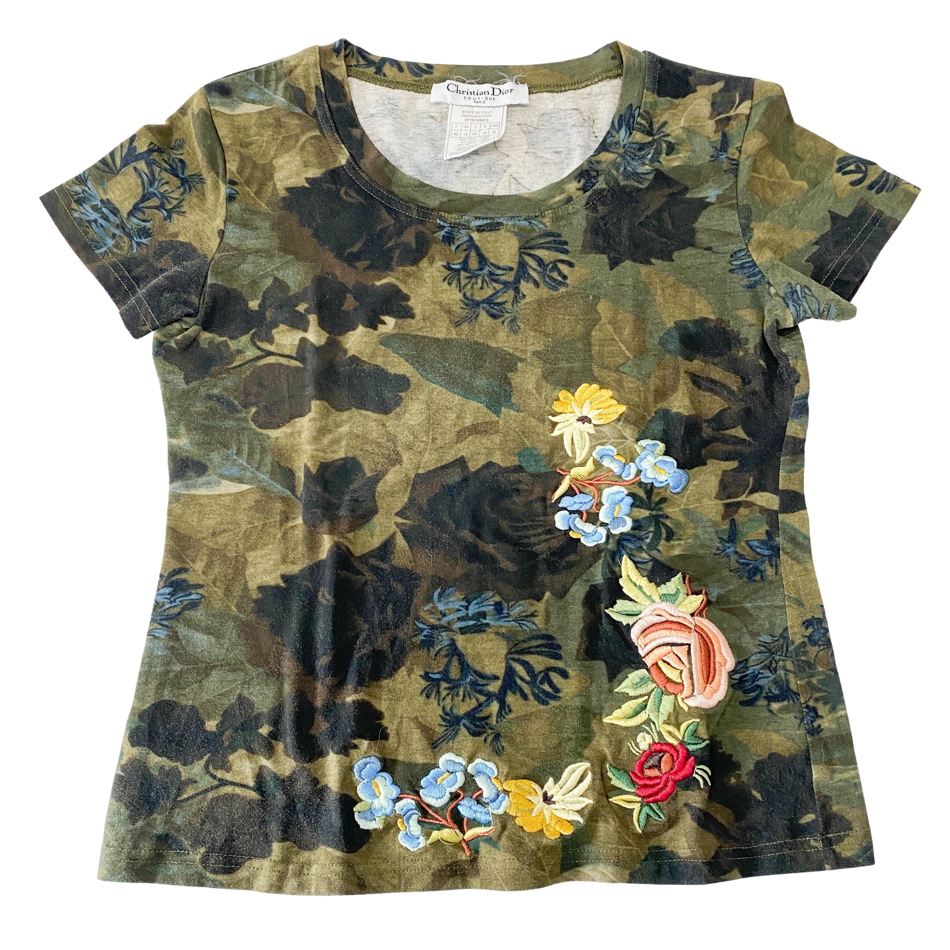 Green Size 10 Floral Embroidered T-Shirt