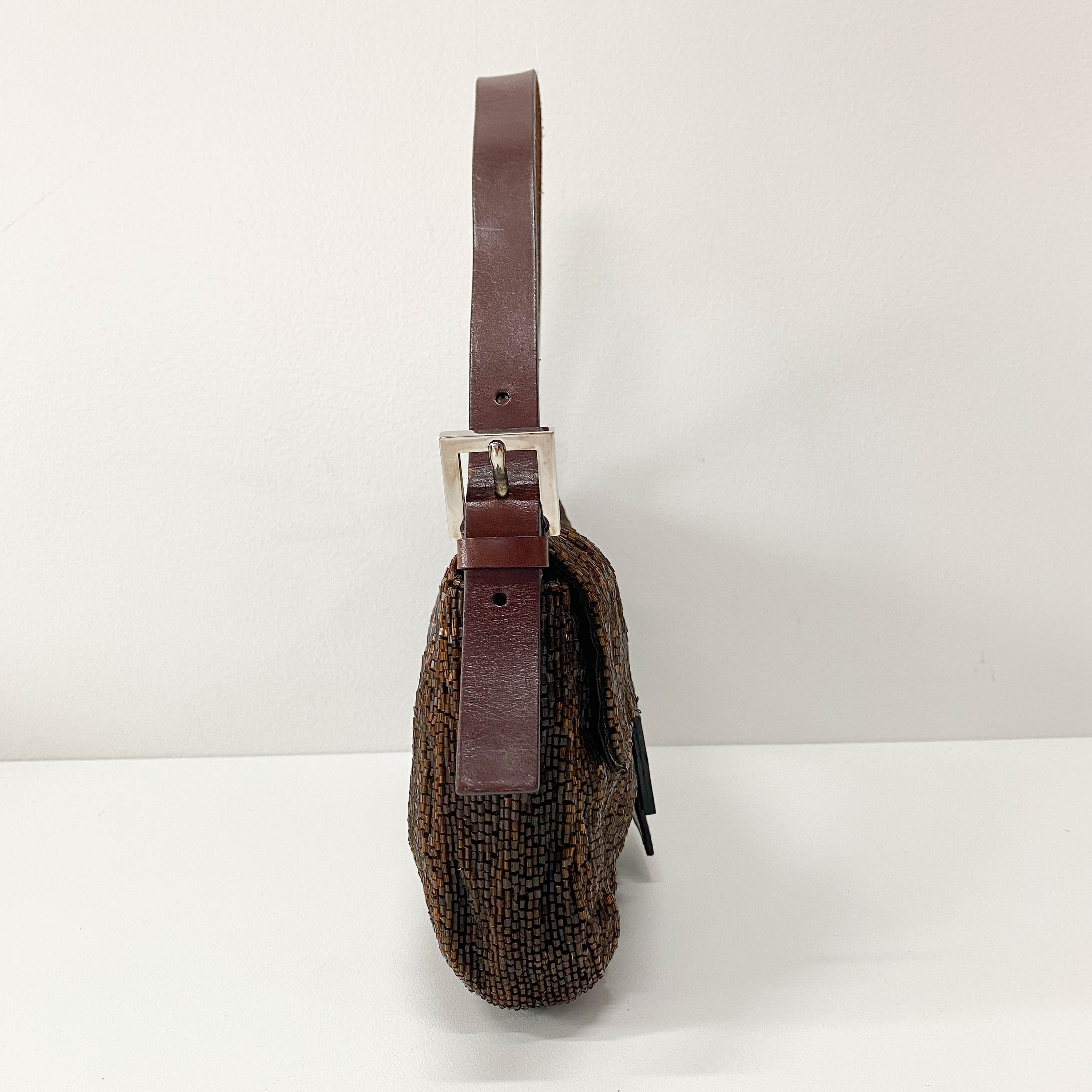 Baguette Brown Beaded Shoulder Bag