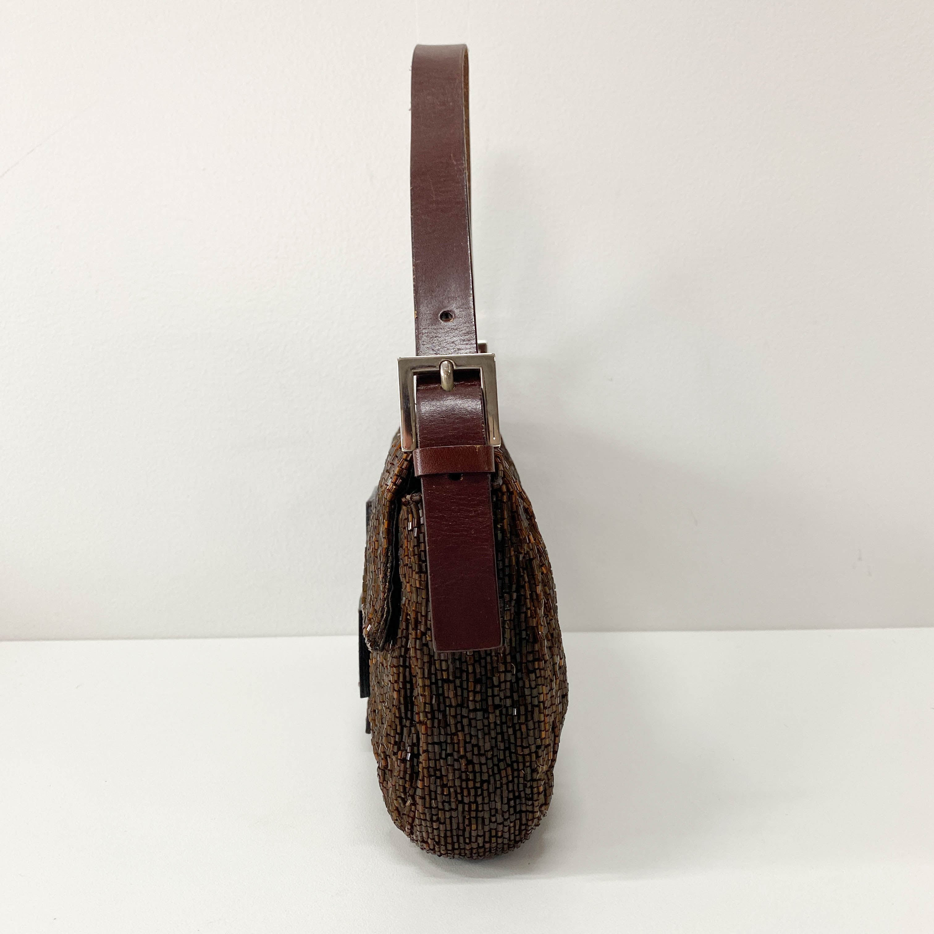 Baguette Brown Beaded Shoulder Bag