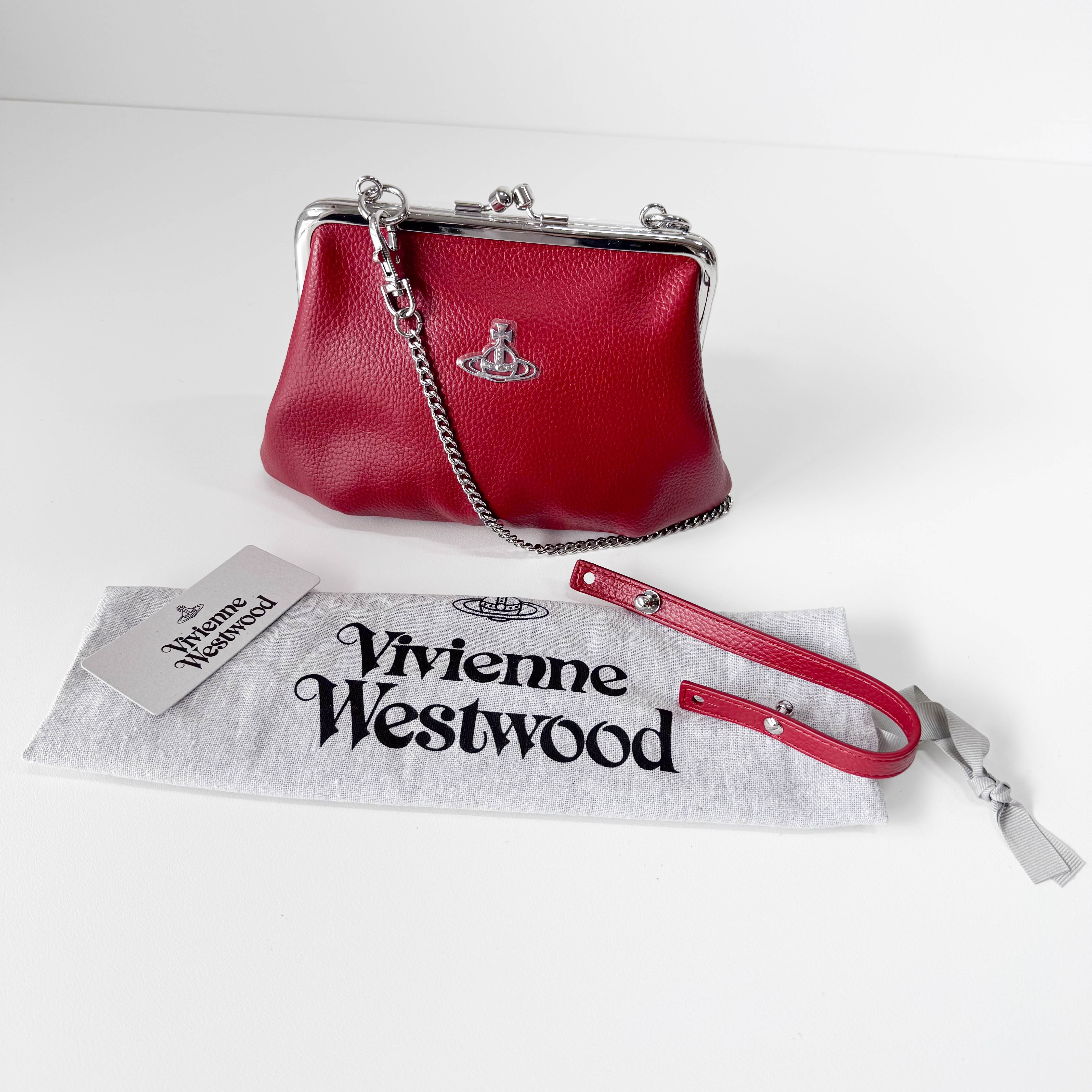 Granny Frame Small Red Leather Hand/Shoulder Bag