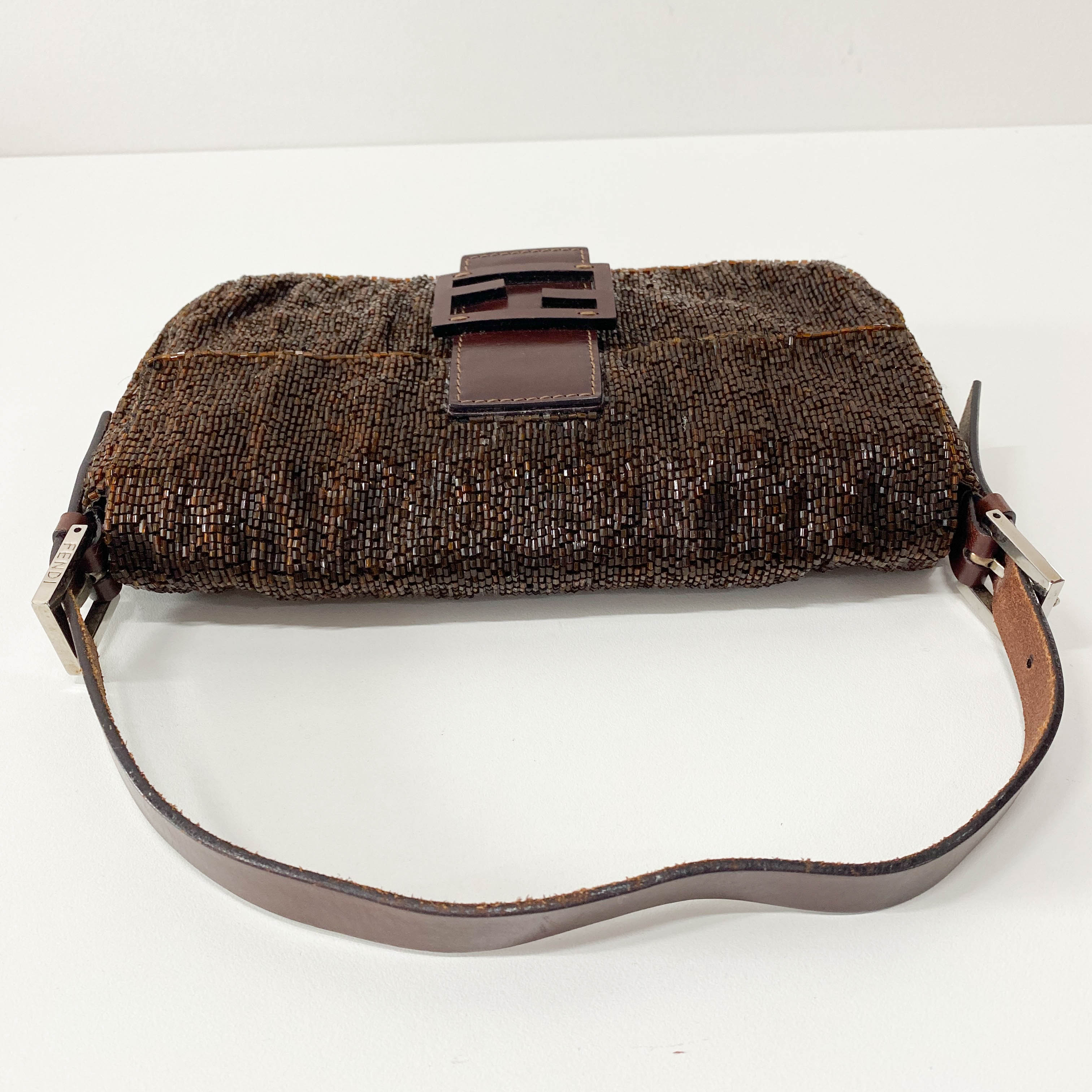 Baguette Brown Beaded Shoulder Bag