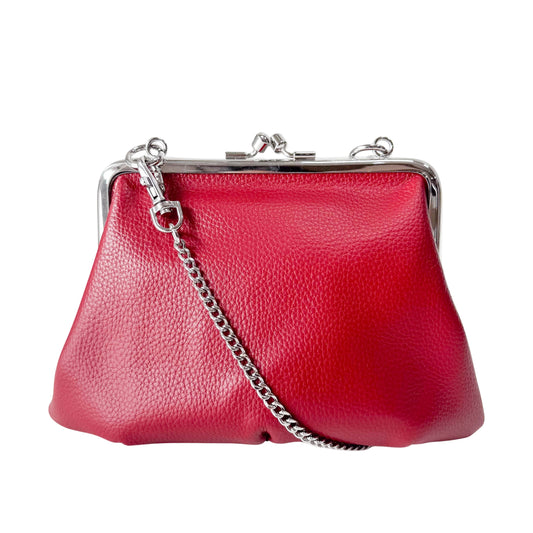 Granny Frame Small Red Leather Hand/Shoulder Bag