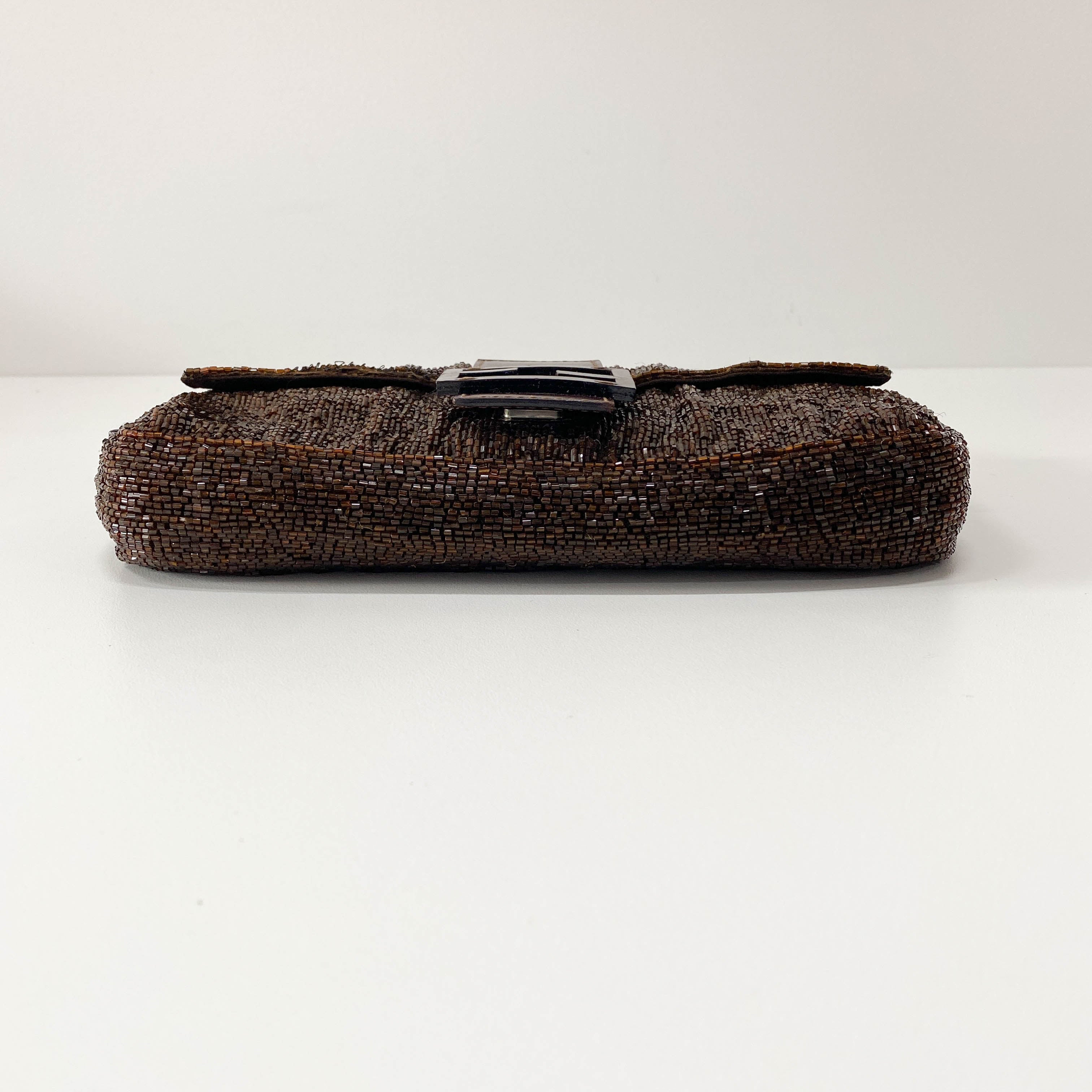 Baguette Brown Beaded Shoulder Bag