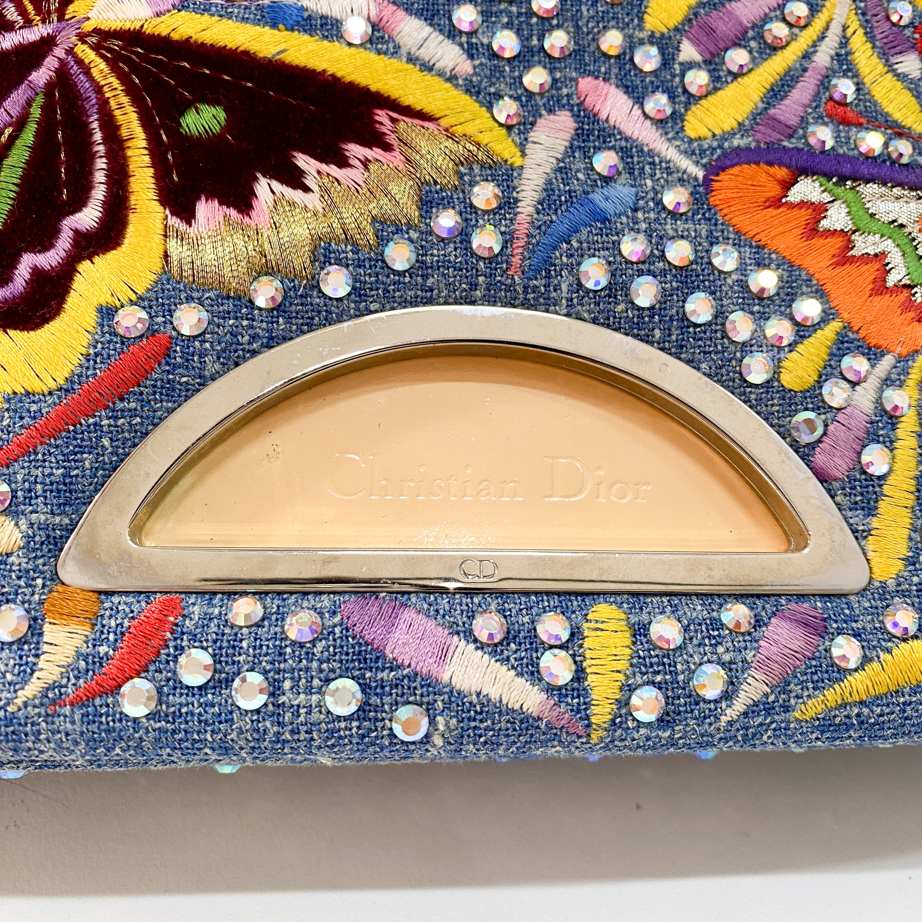 Malice Pearl Butterfly Denim and Rhinestones Bag