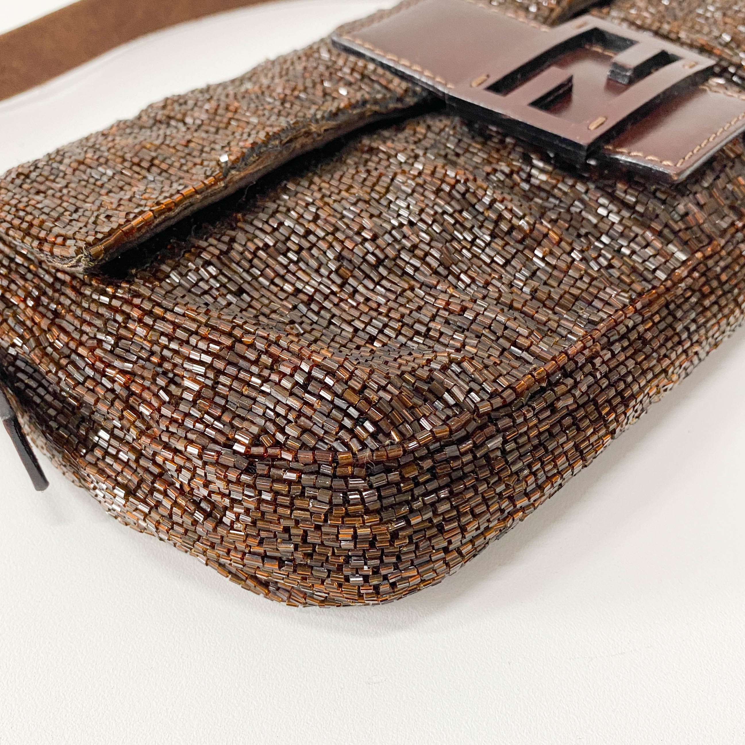 Baguette Brown Beaded Shoulder Bag