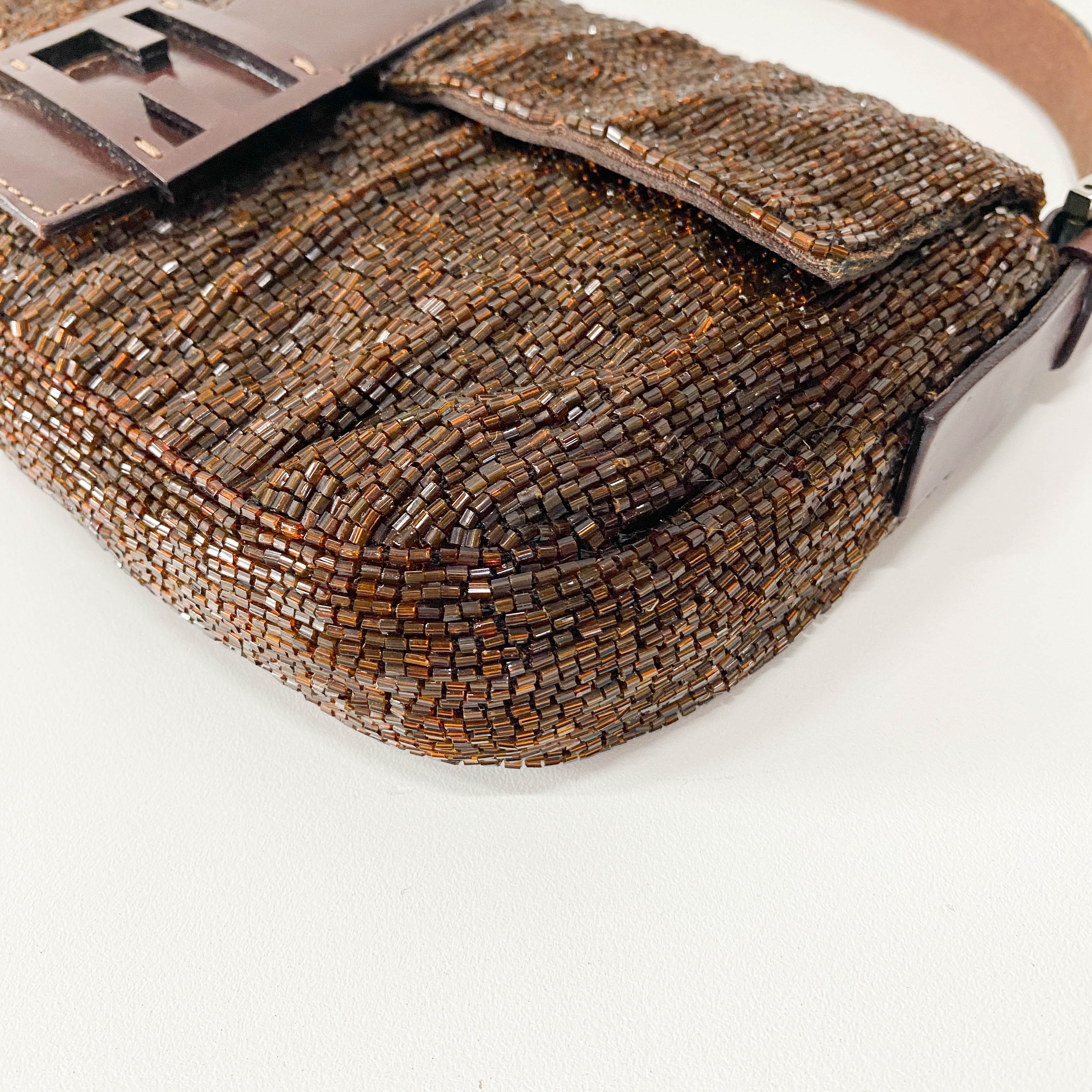 Baguette Brown Beaded Shoulder Bag