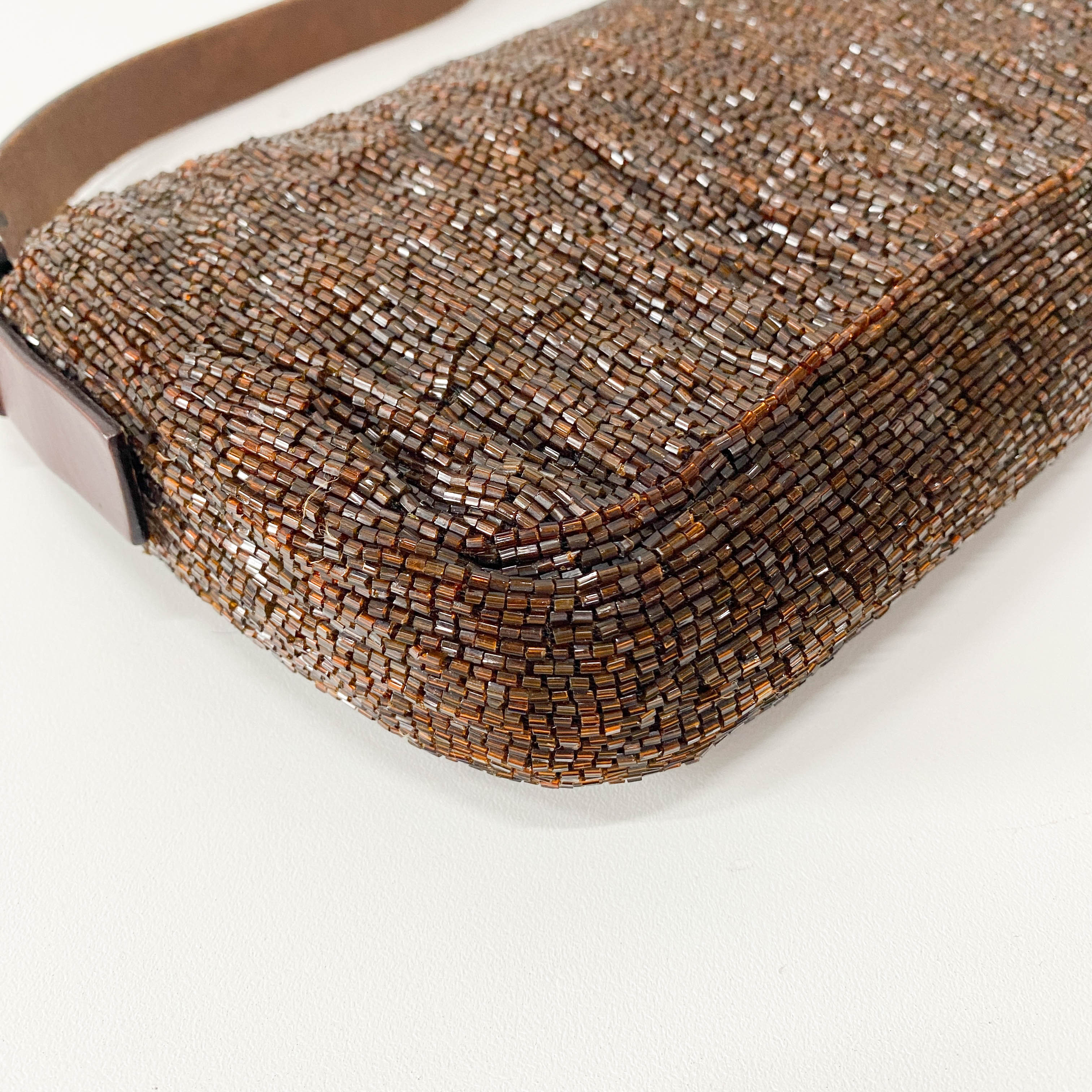 Baguette Brown Beaded Shoulder Bag