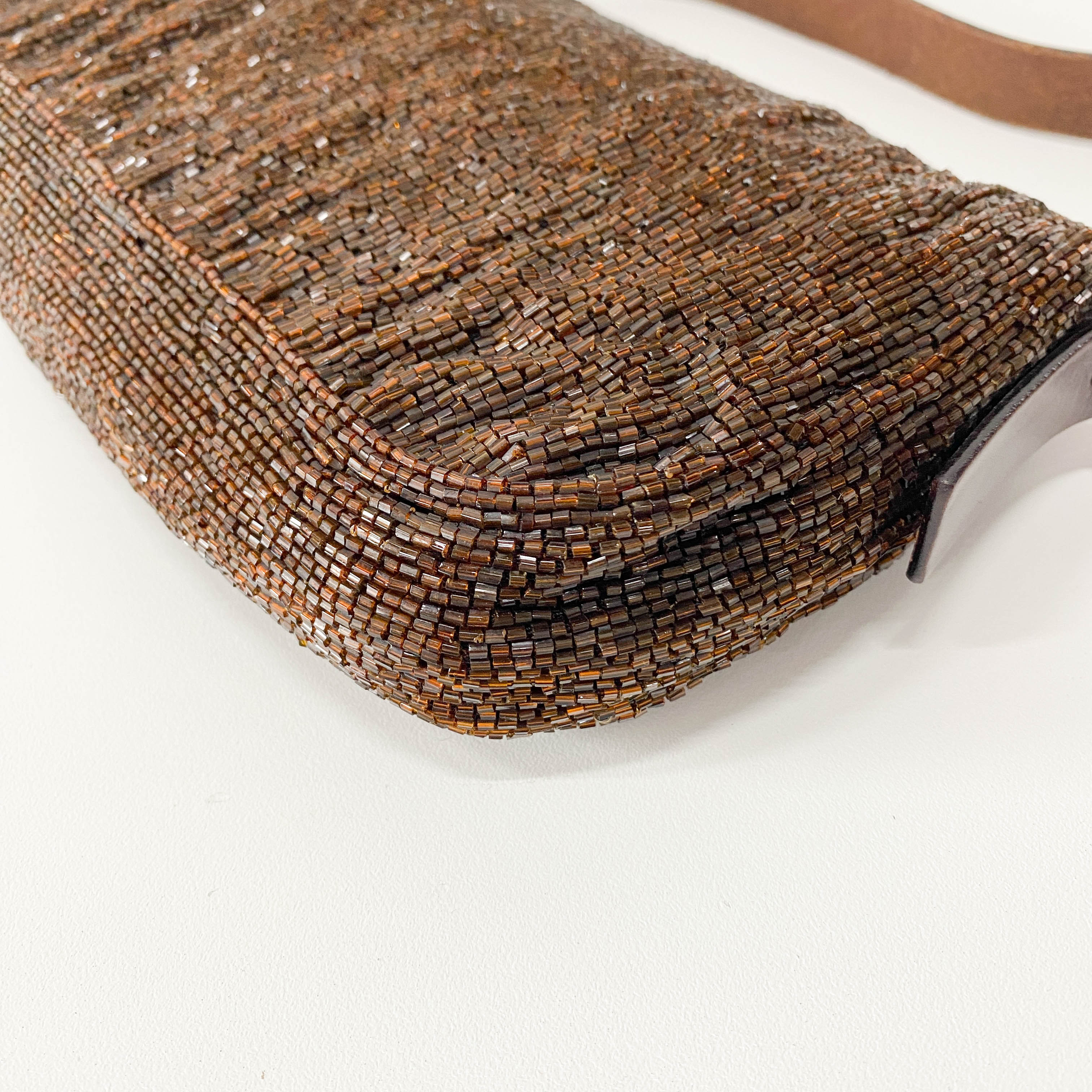 Baguette Brown Beaded Shoulder Bag