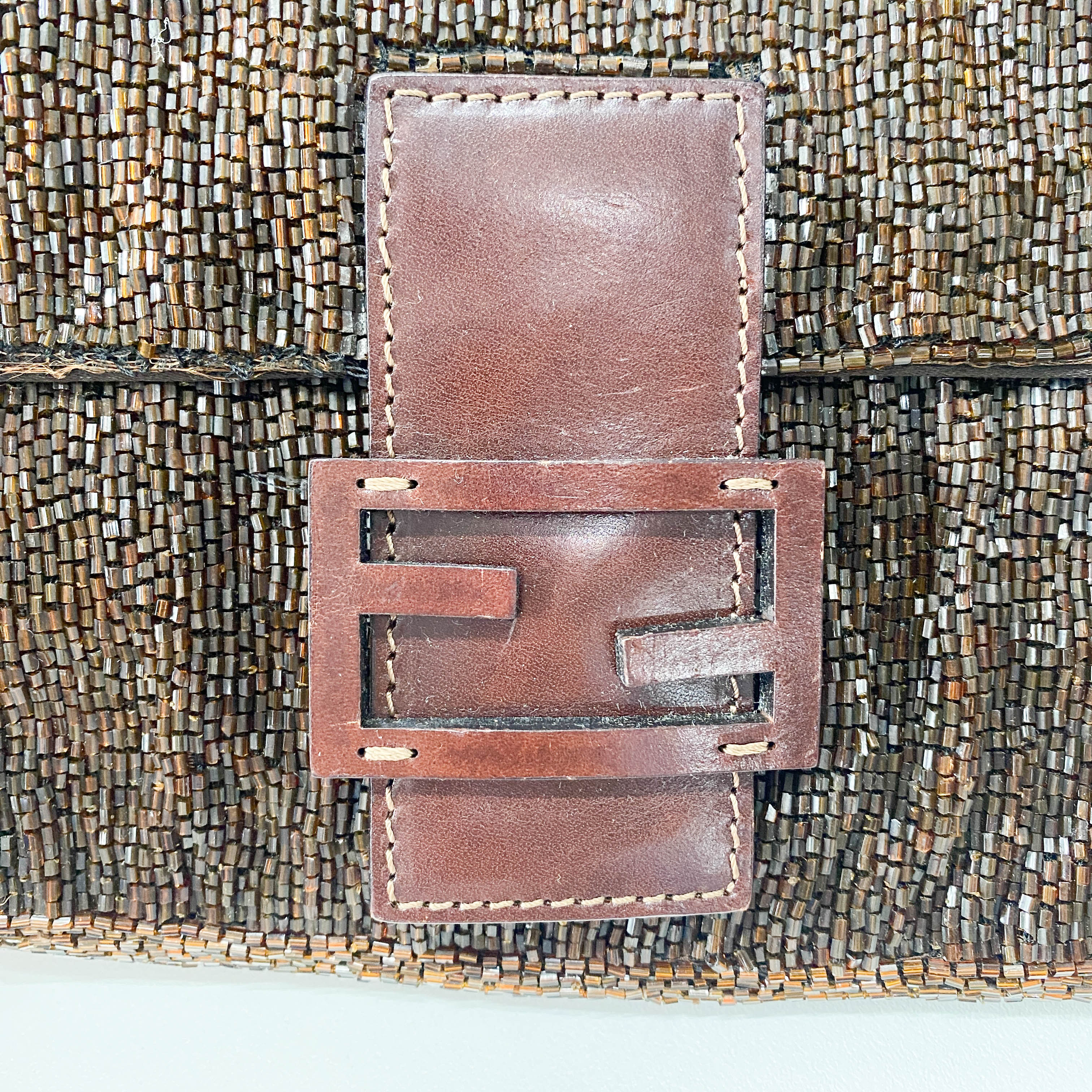 Baguette Brown Beaded Shoulder Bag