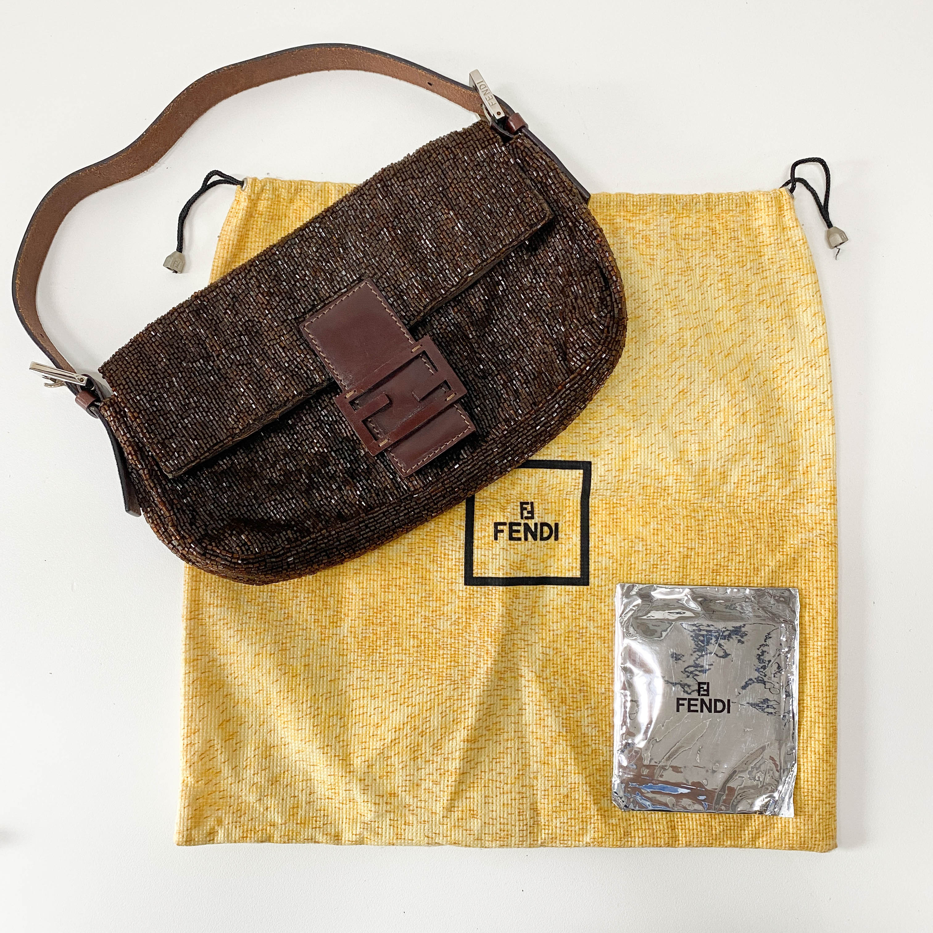 Baguette Brown Beaded Shoulder Bag