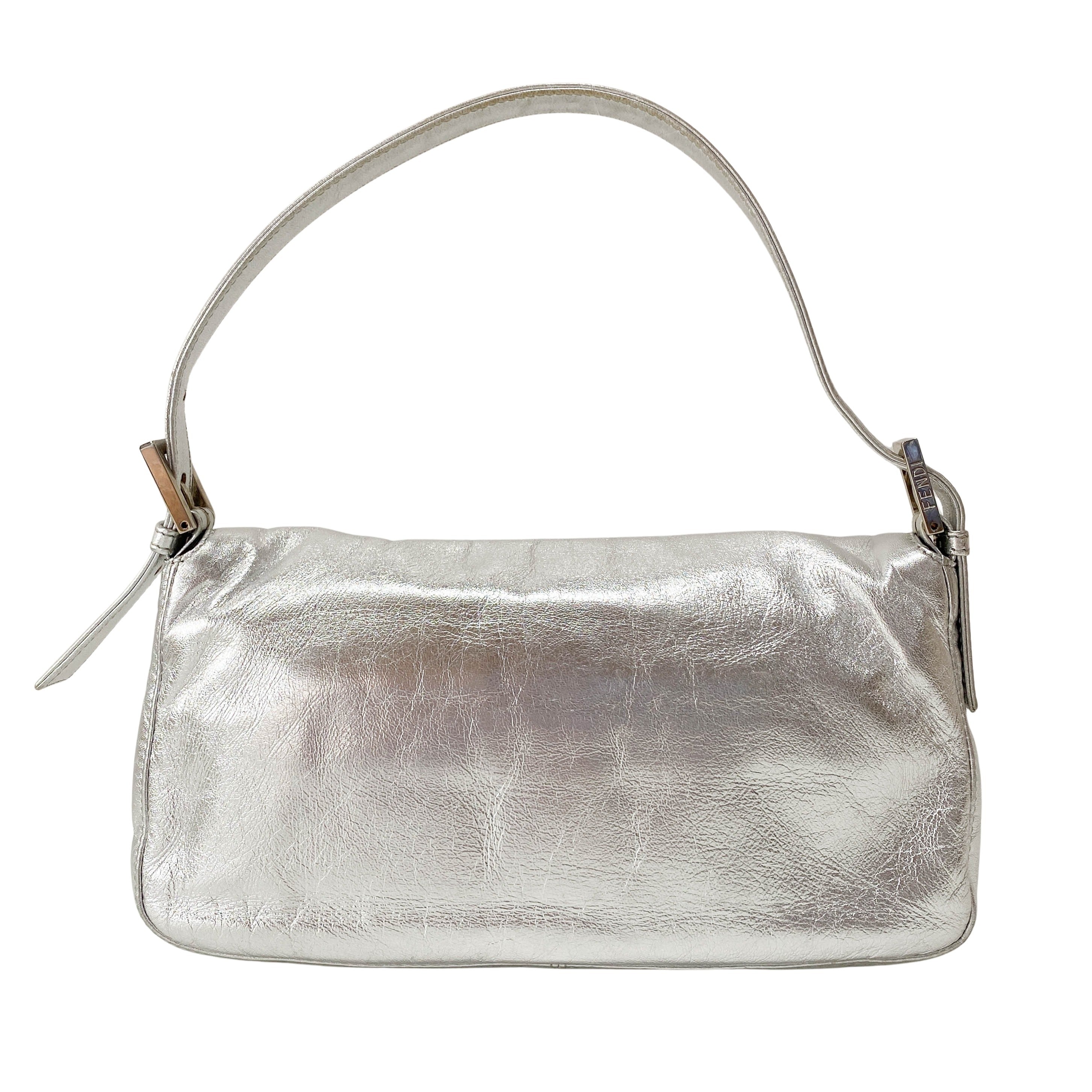 Baguette Silver Leather Shoulder Bag