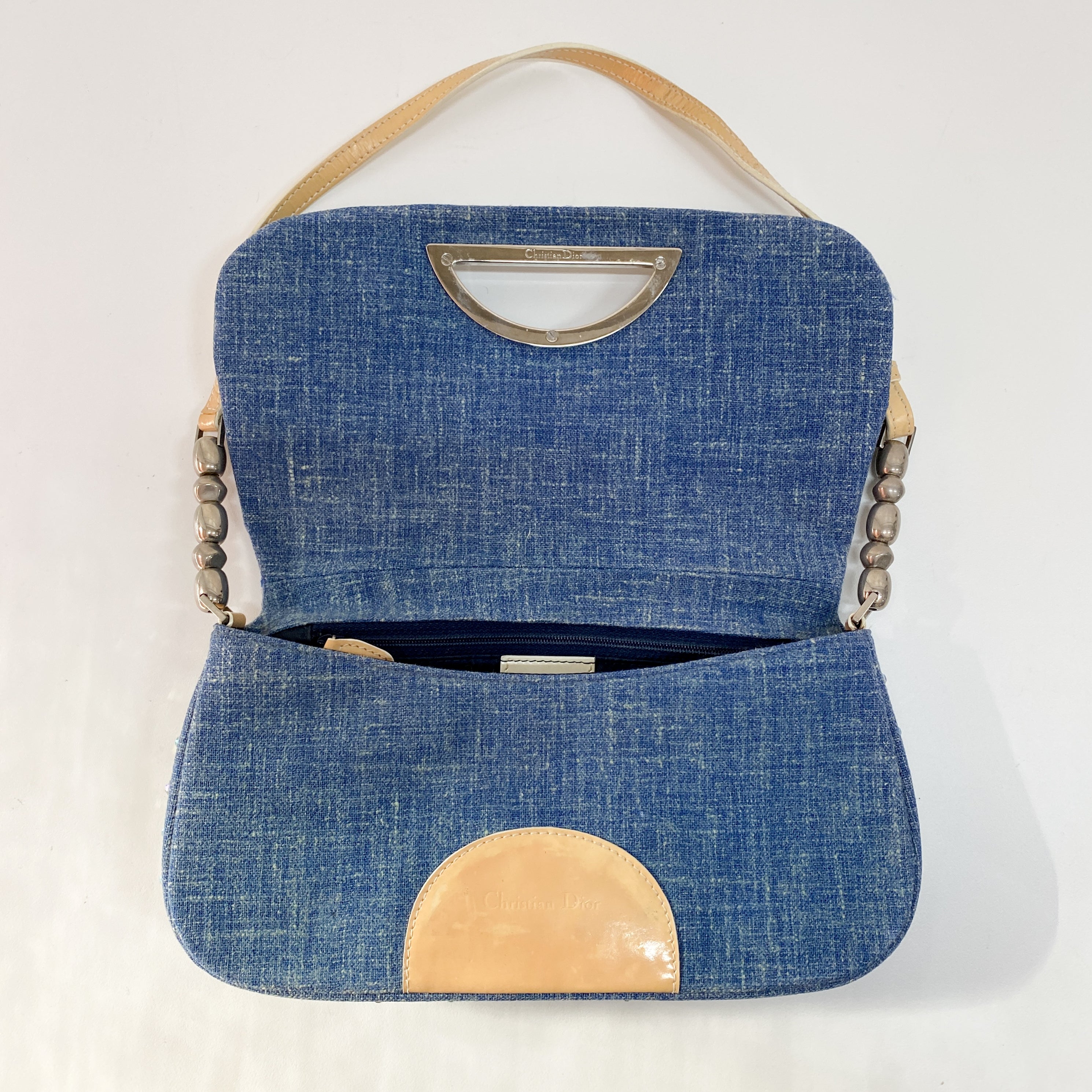 Malice Pearl Butterfly Denim and Rhinestones Bag