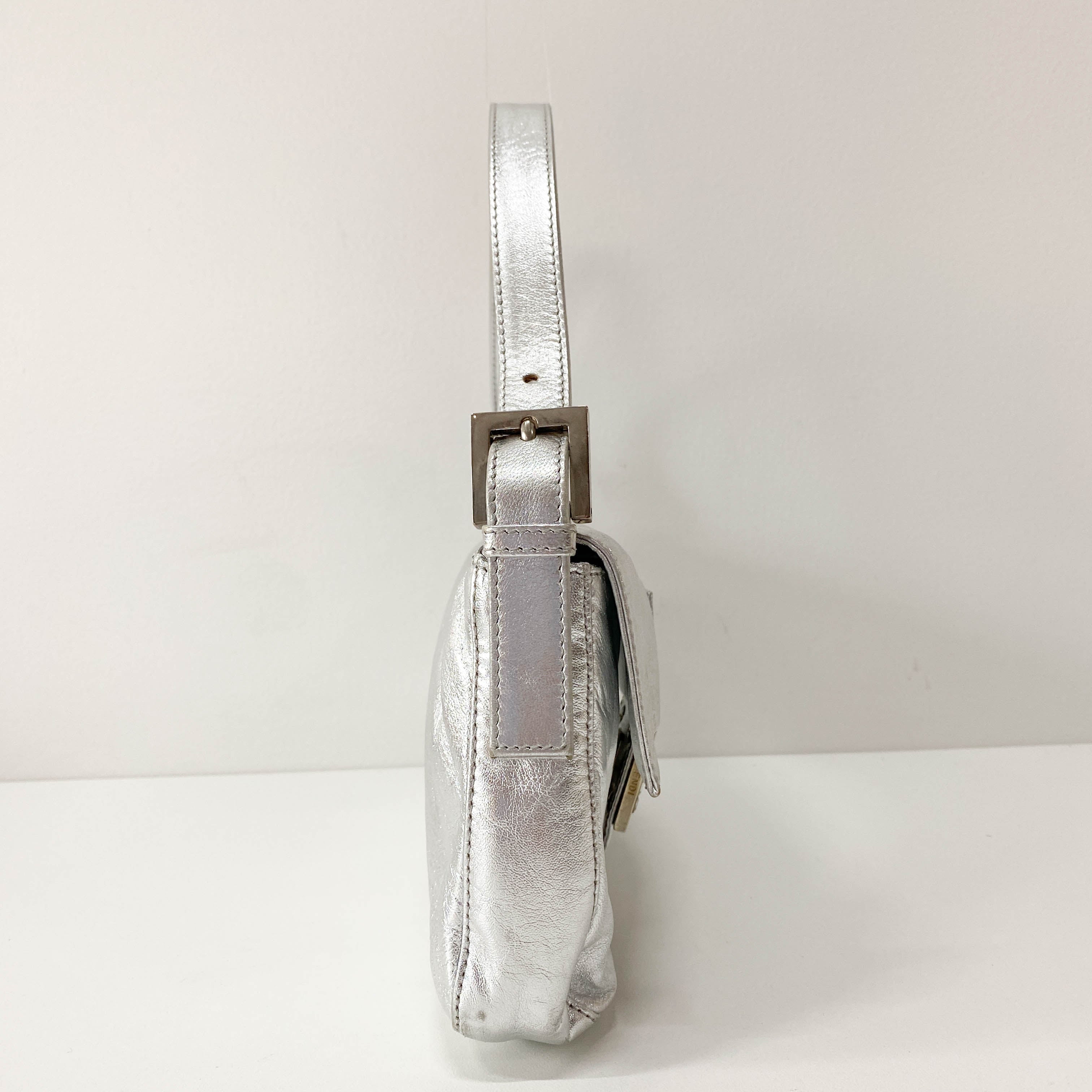 Baguette Silver Leather Shoulder Bag