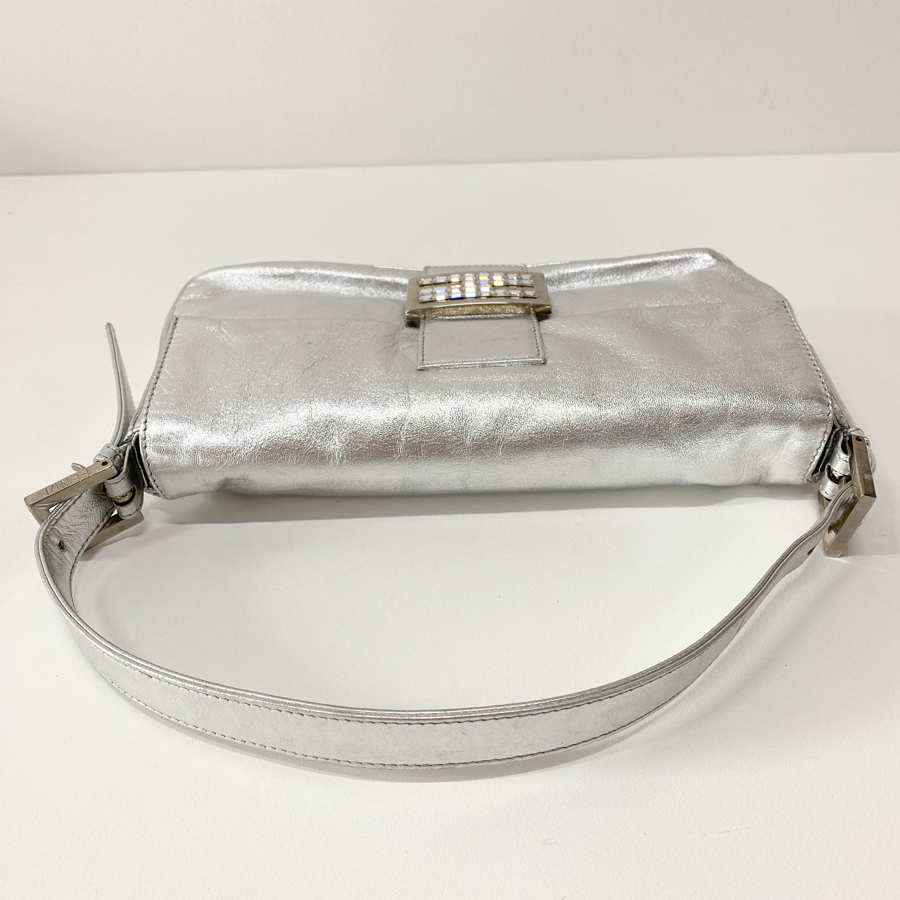 Baguette Silver Leather Shoulder Bag