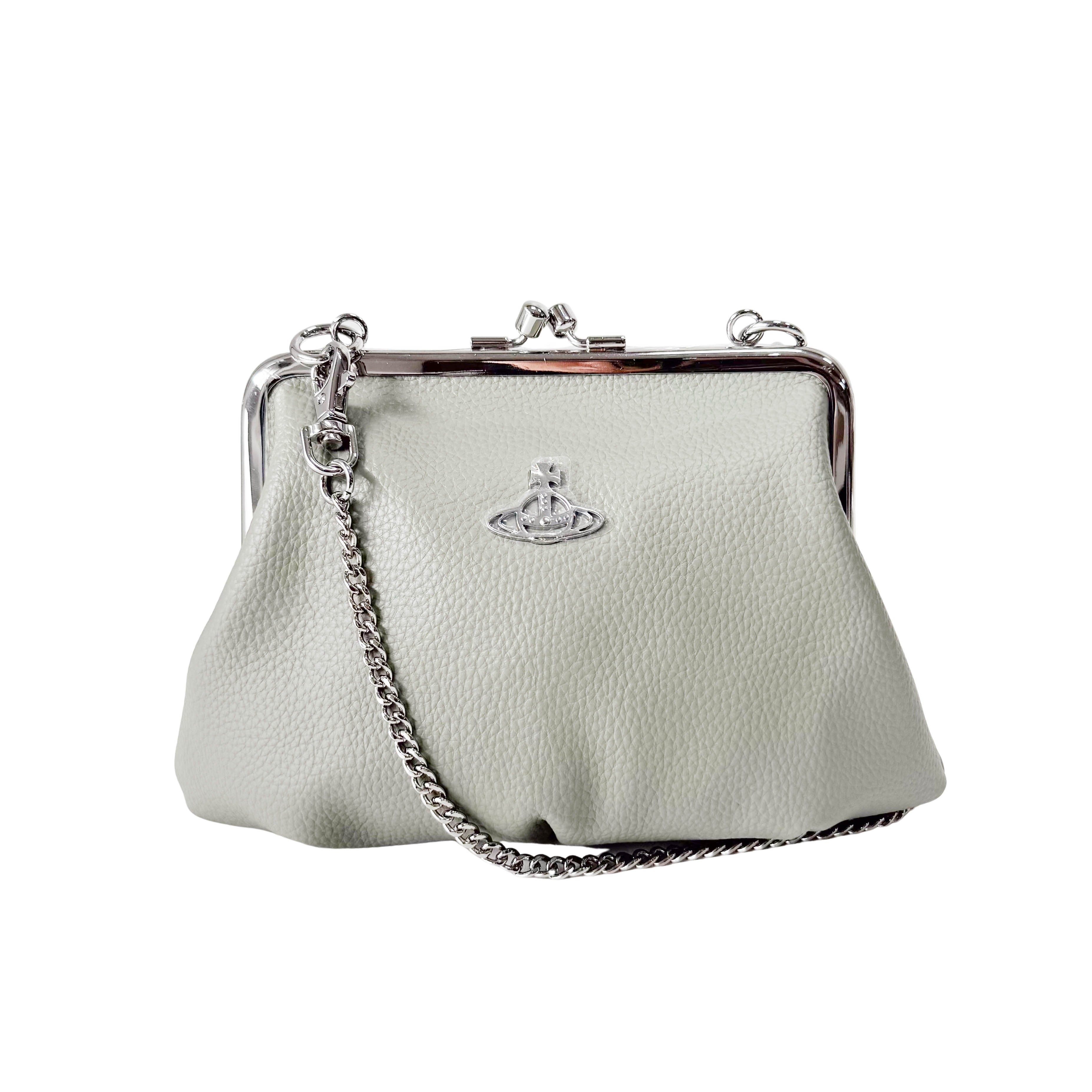 Granny Frame Small Grey Leather Hand/Shoulder Bag