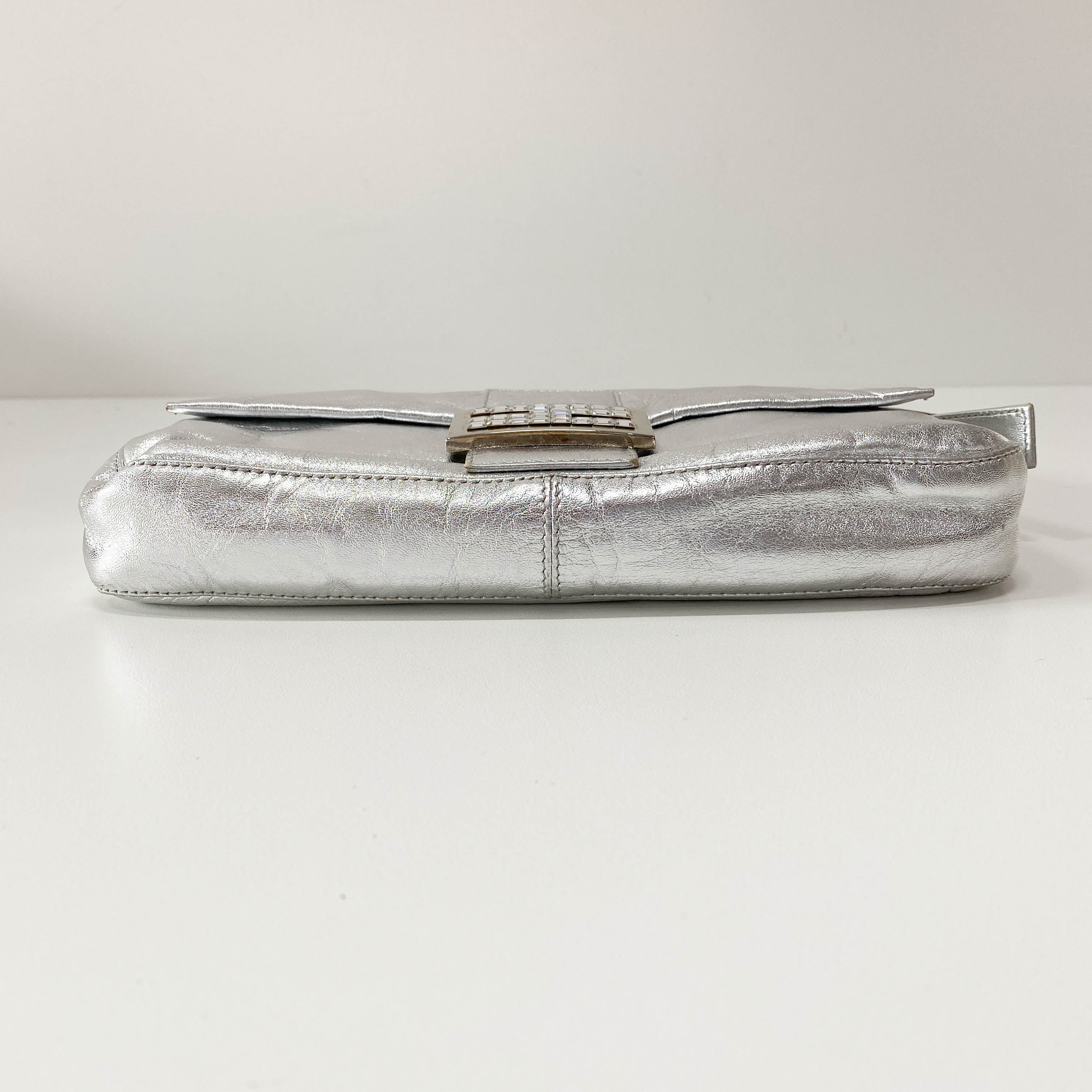 Baguette Silver Leather Shoulder Bag