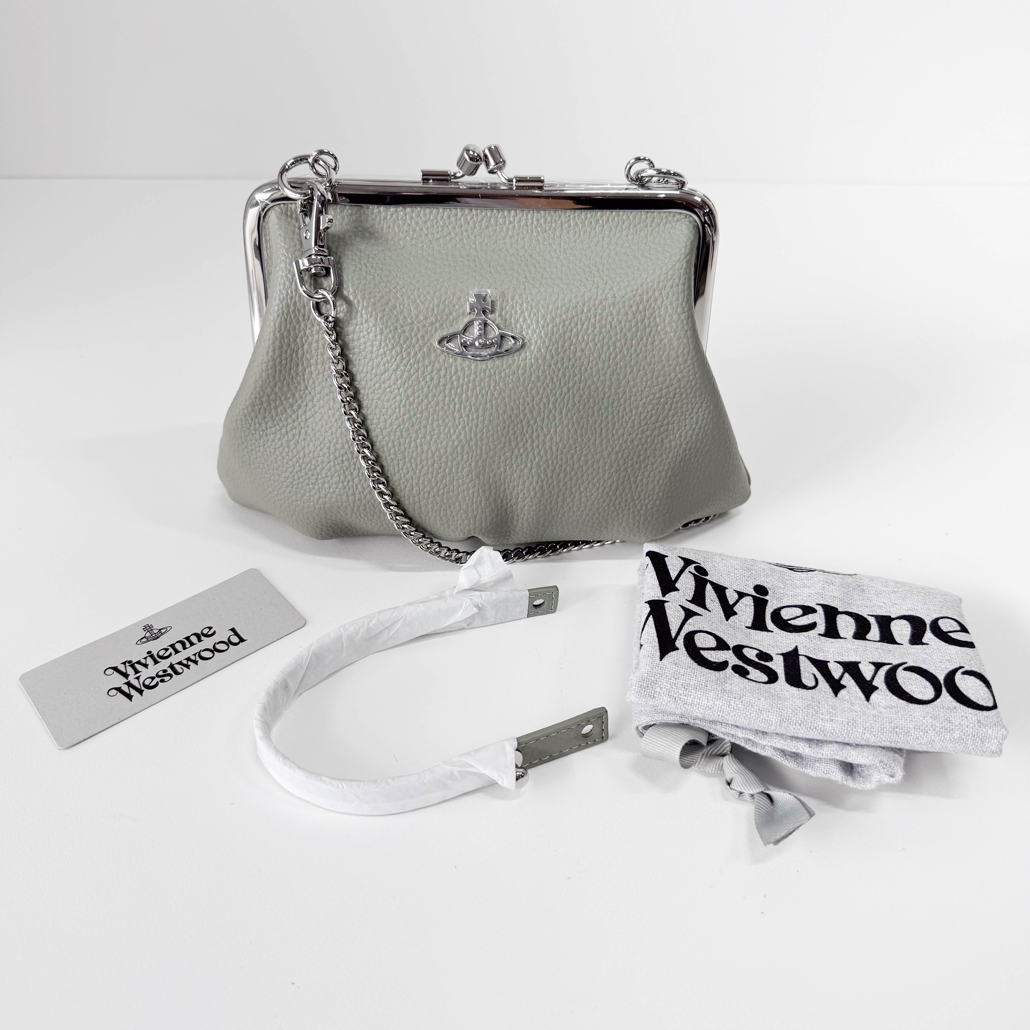 Granny Frame Small Grey Leather Hand/Shoulder Bag