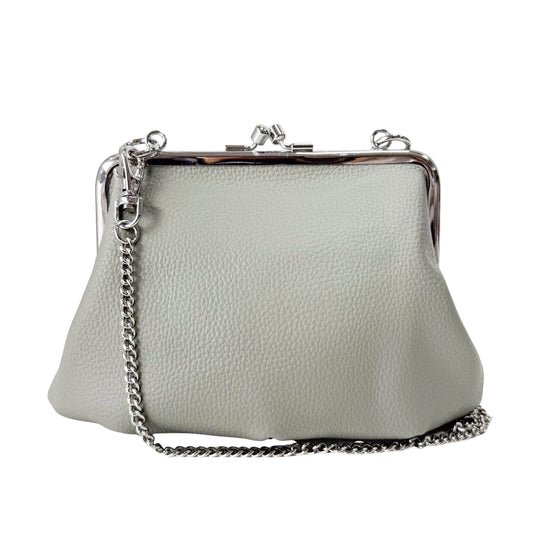 Granny Frame Small Grey Leather Hand/Shoulder Bag