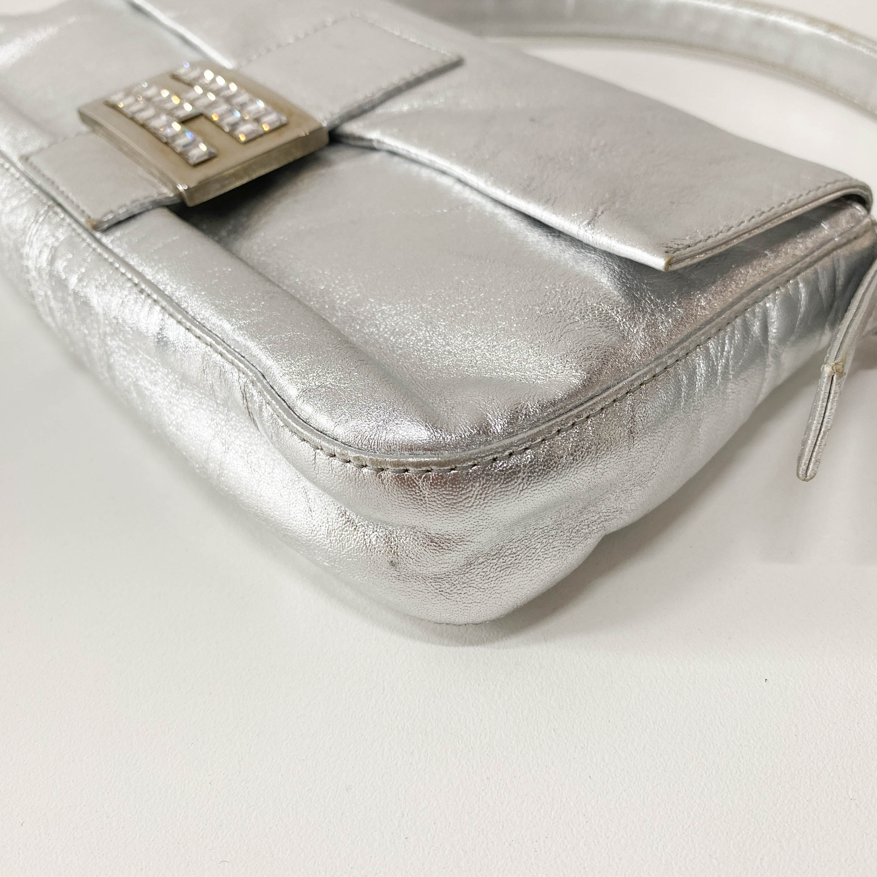 Baguette Silver Leather Shoulder Bag