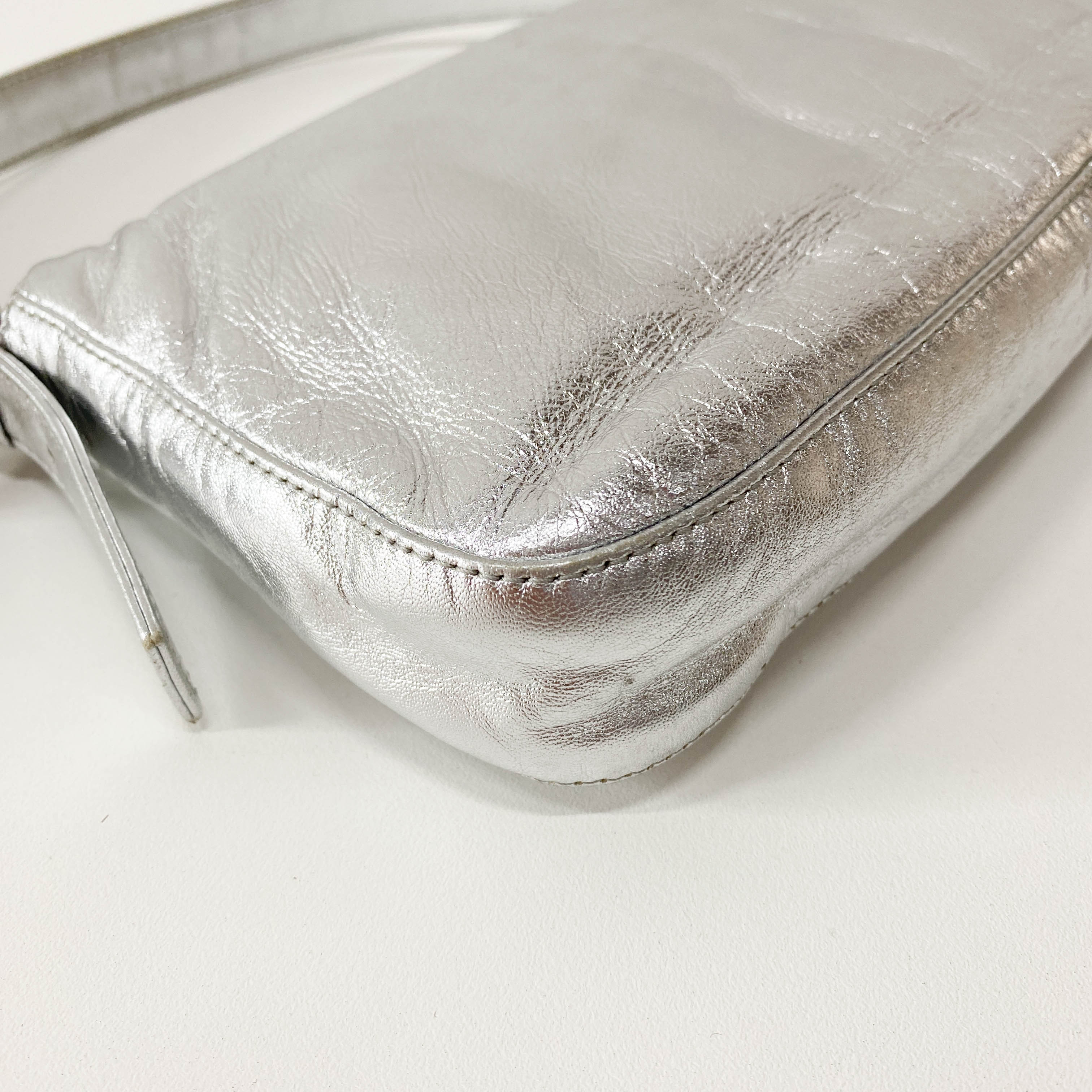 Baguette Silver Leather Shoulder Bag