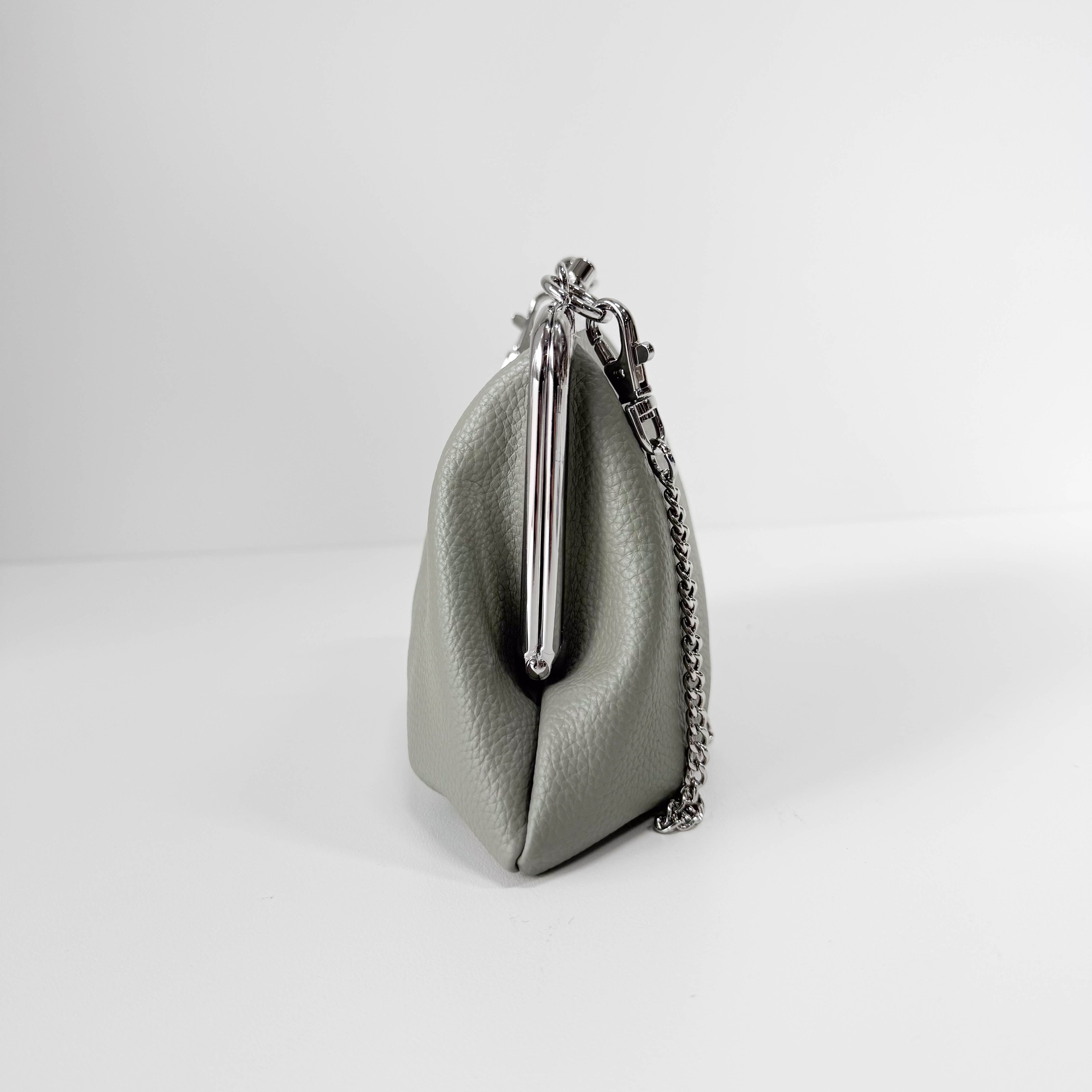Granny Frame Small Grey Leather Hand/Shoulder Bag