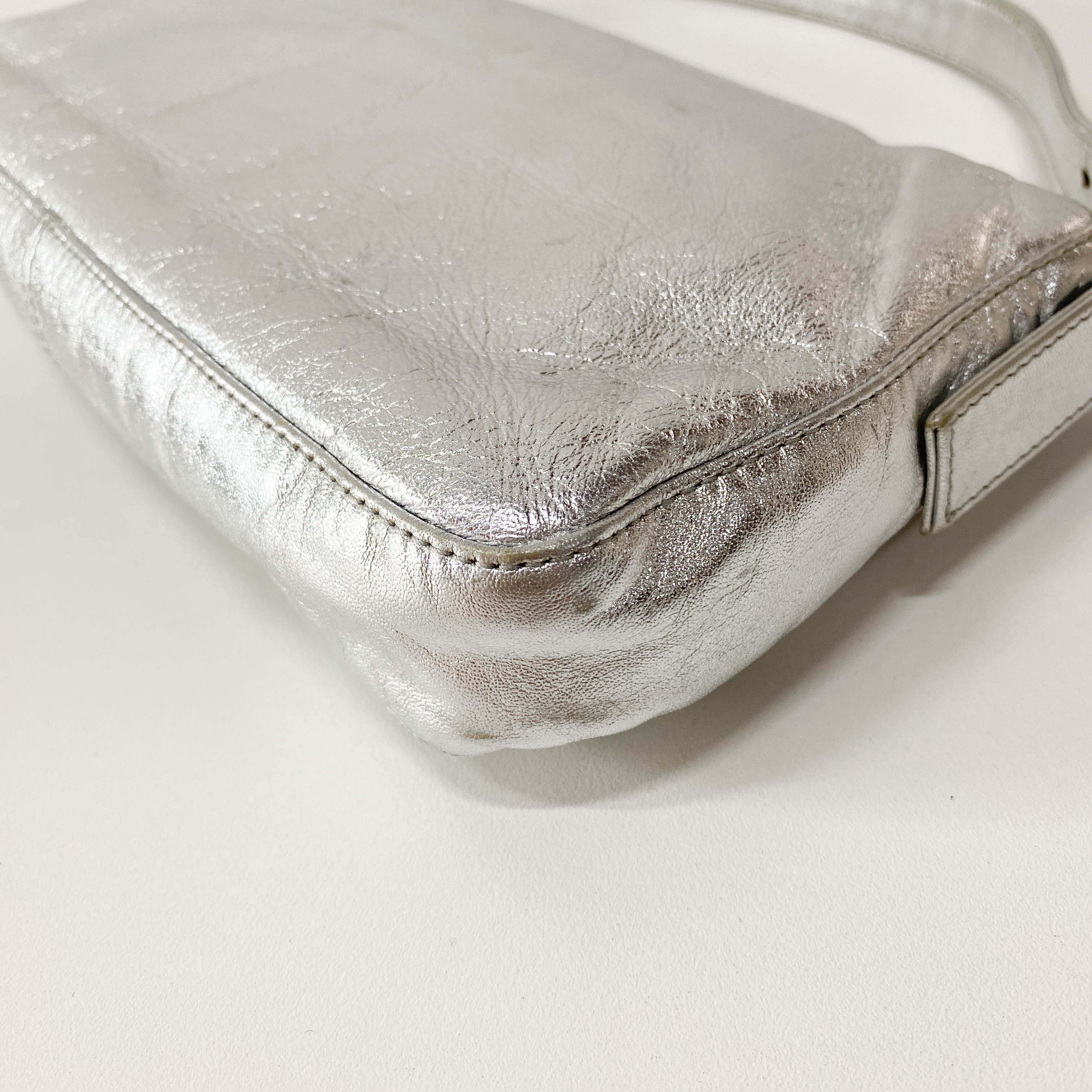 Baguette Silver Leather Shoulder Bag