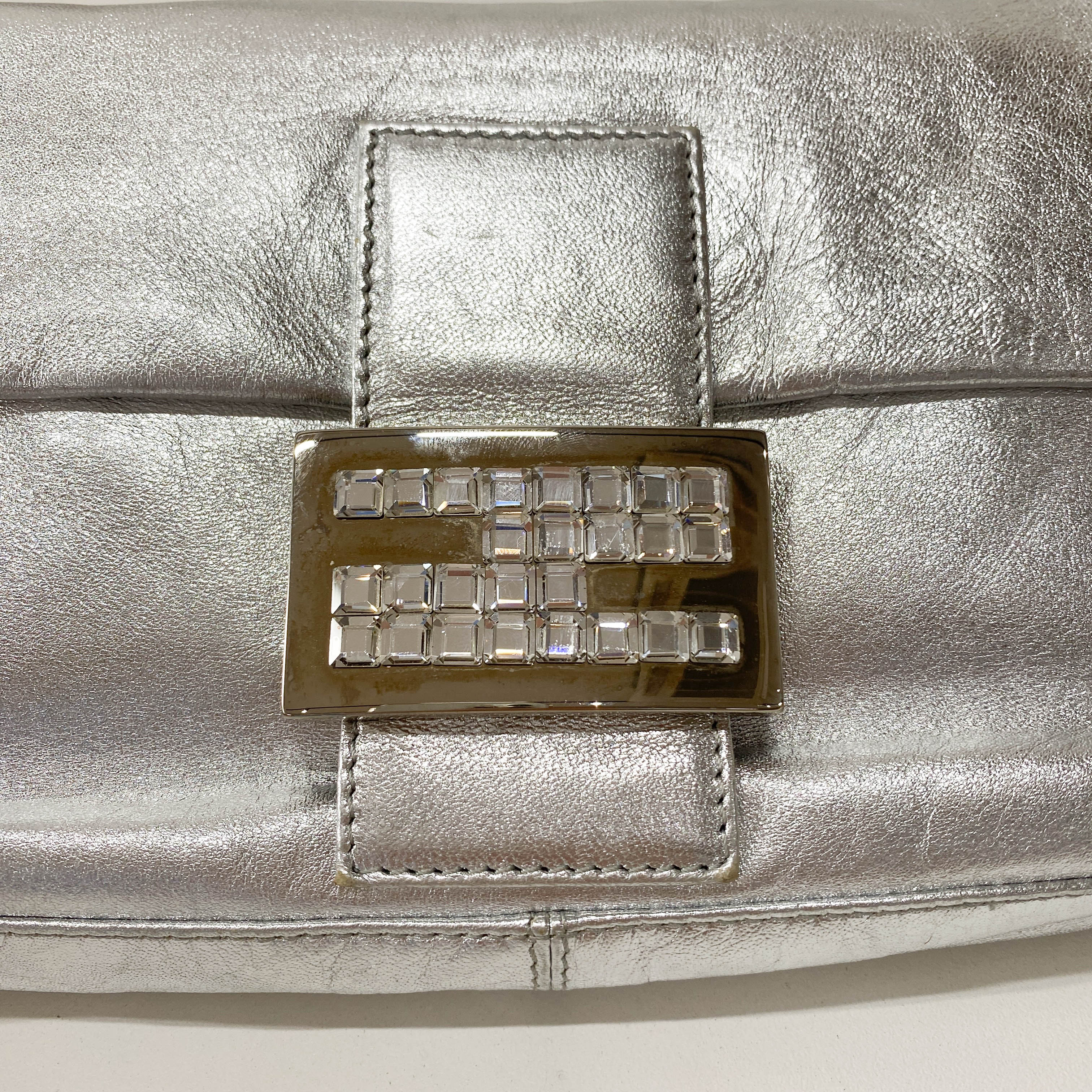 Baguette Silver Leather Shoulder Bag