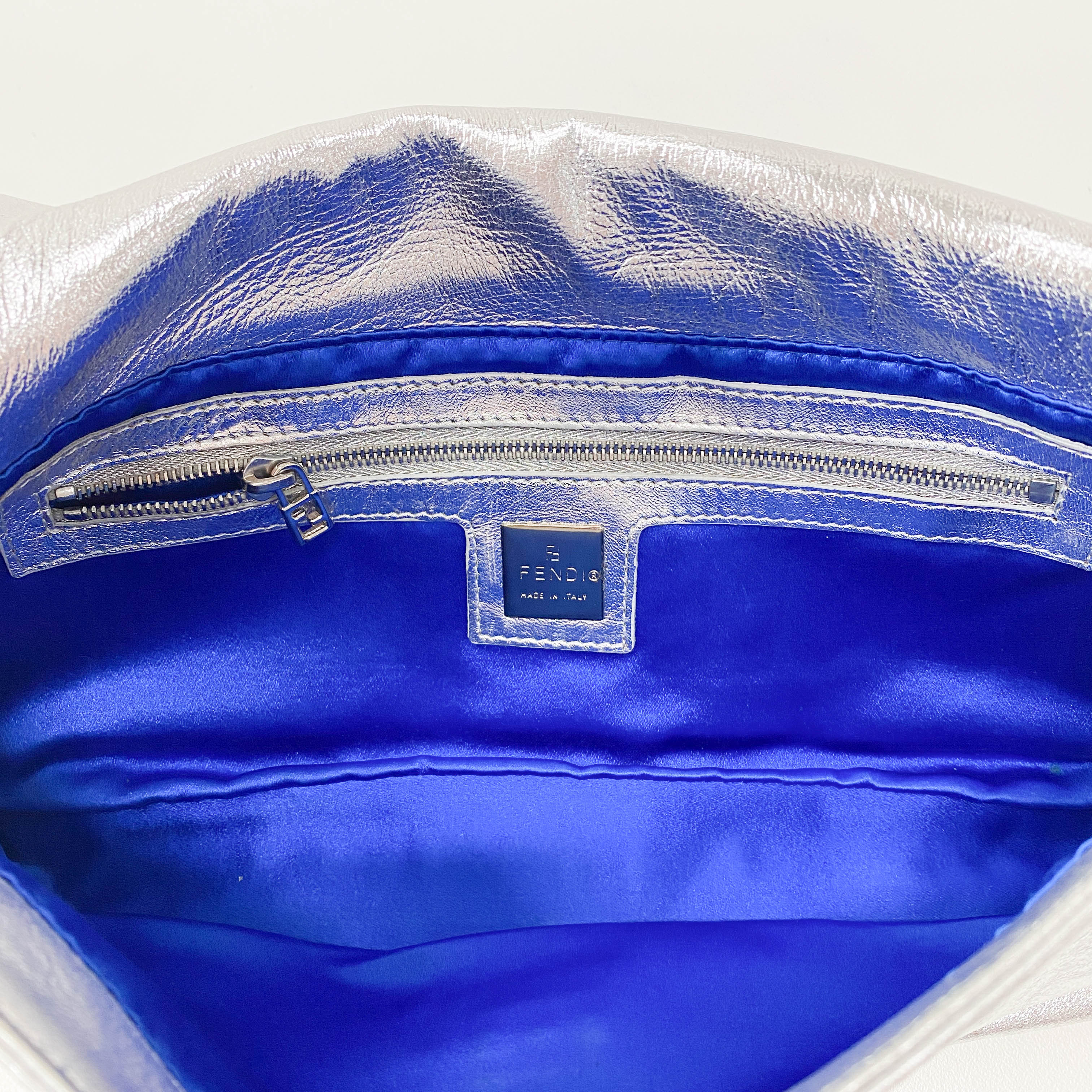 Baguette Silver Leather Shoulder Bag