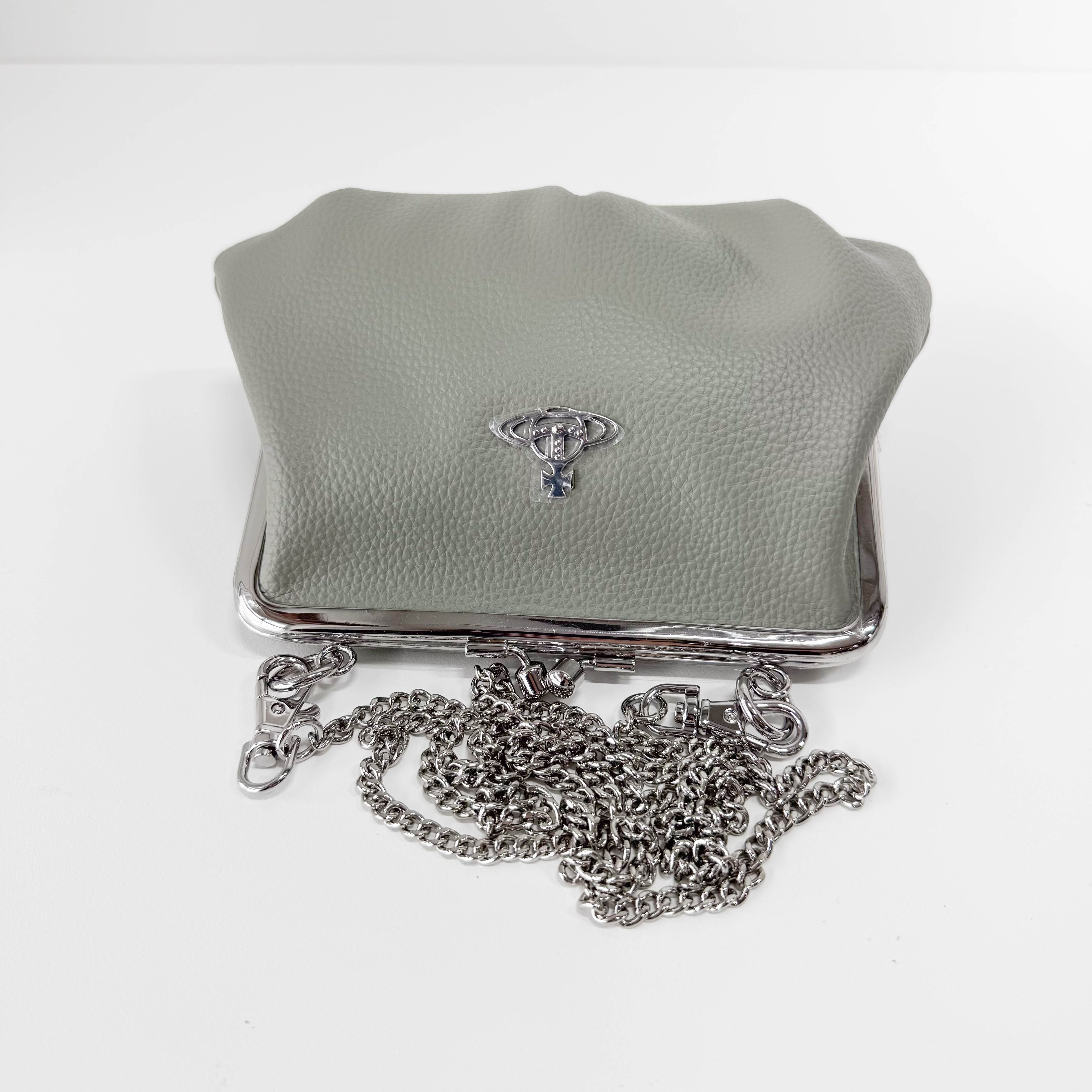 Granny Frame Small Grey Leather Hand/Shoulder Bag