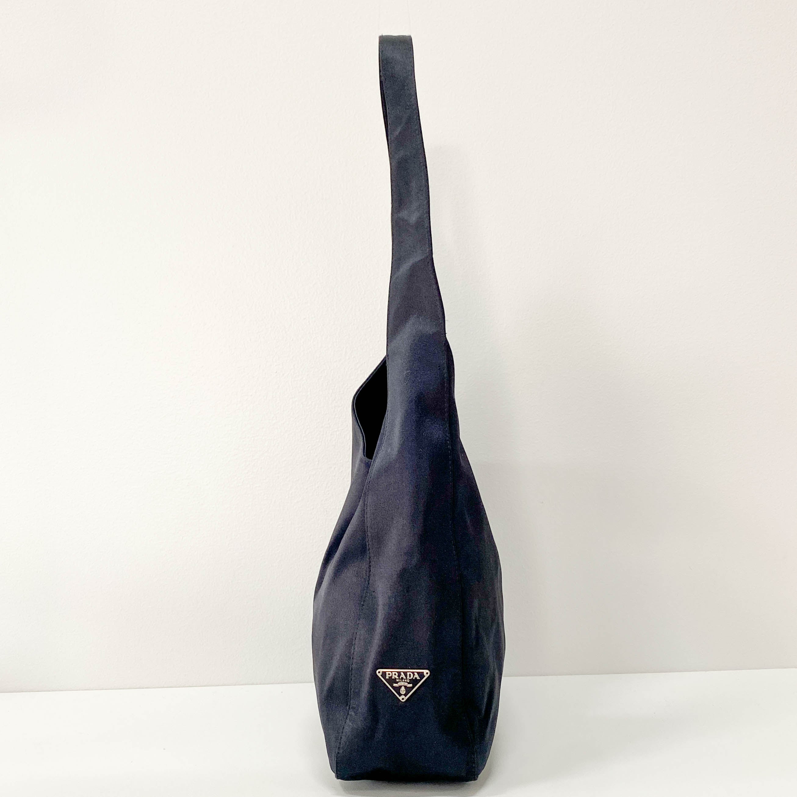 Black Satin Hobo Shoulder Bag