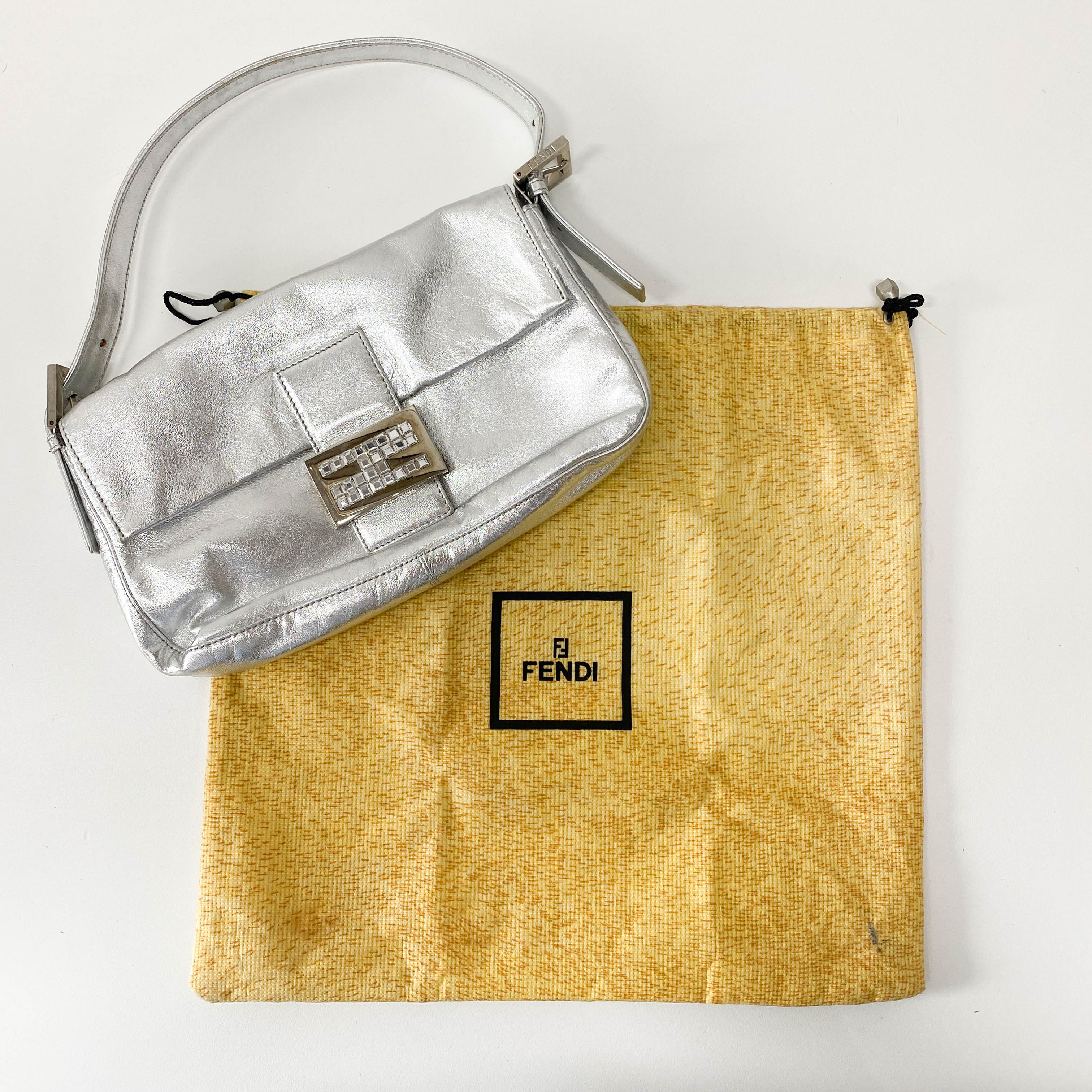 Baguette Silver Leather Shoulder Bag