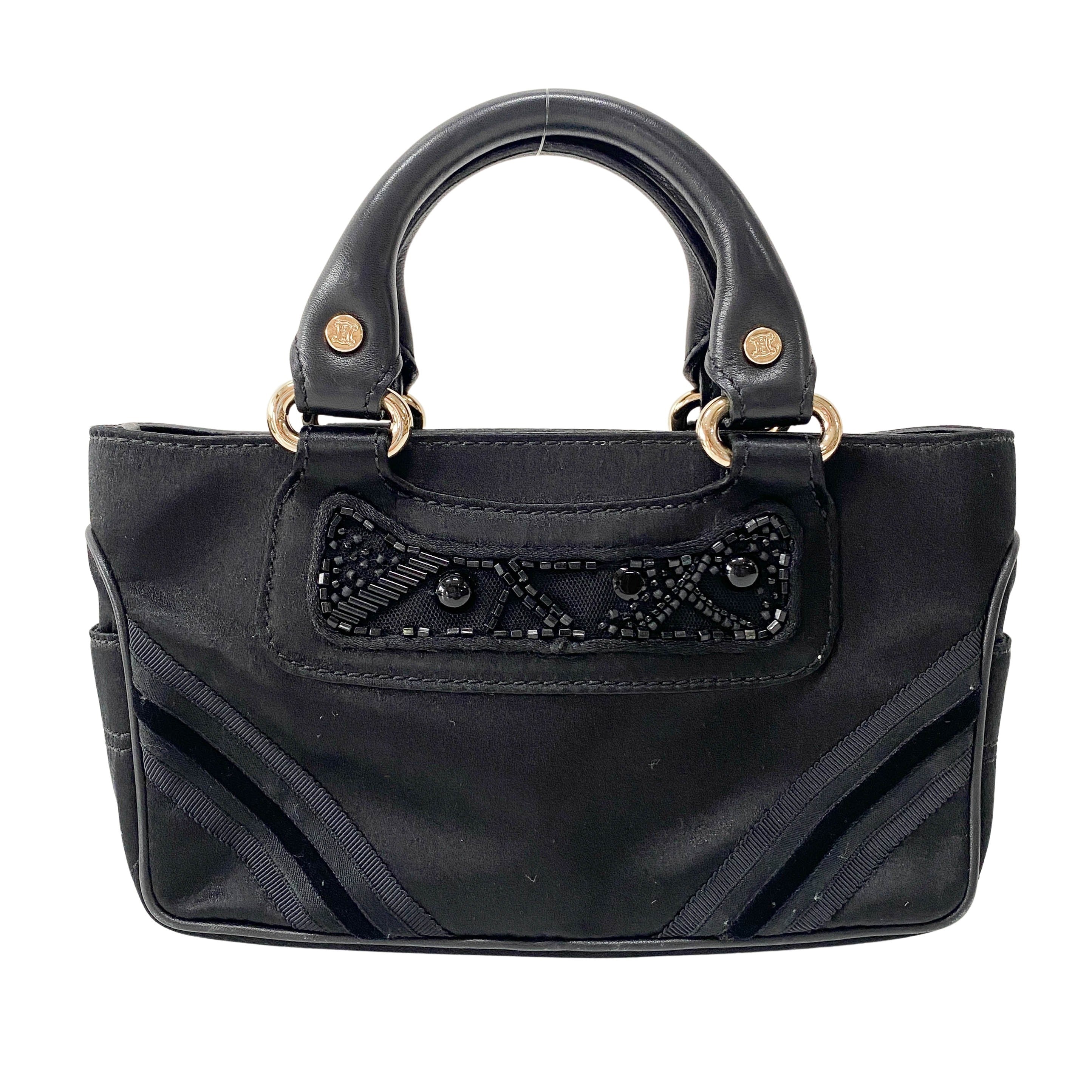 Mini Boogie Black Satin and Beaded Hand Bag