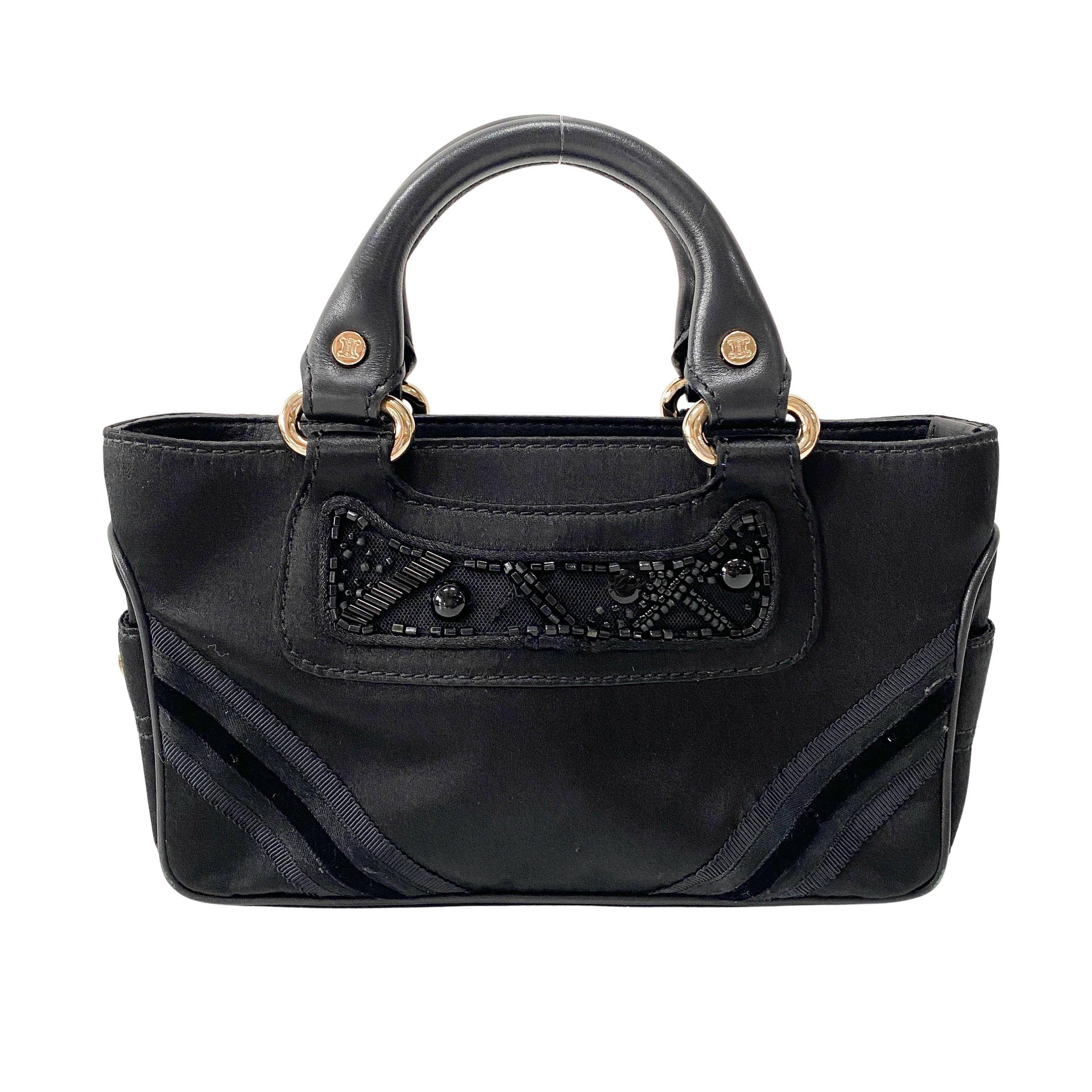 Mini Boogie Black Satin and Beaded Hand Bag