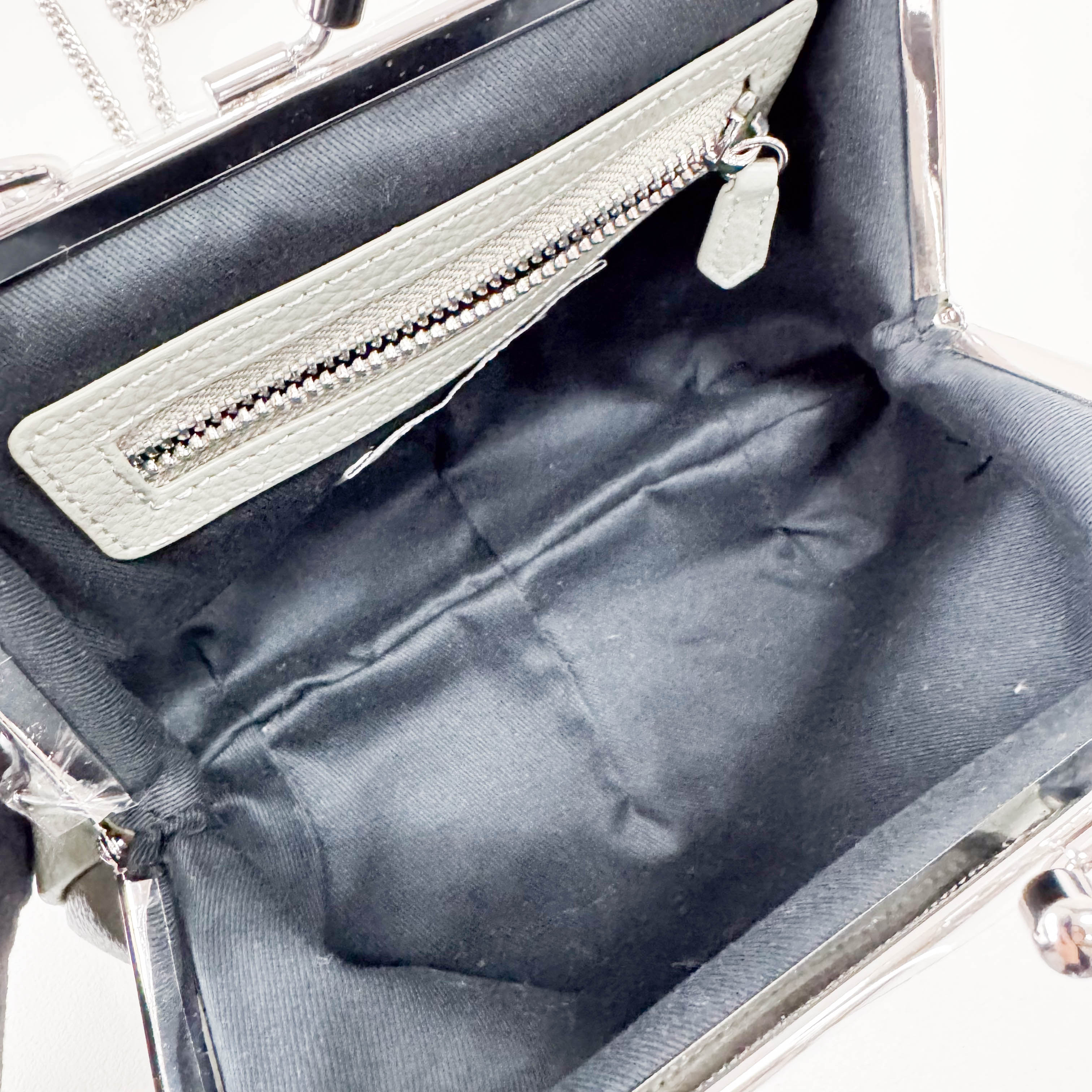 Granny Frame Small Grey Leather Hand/Shoulder Bag