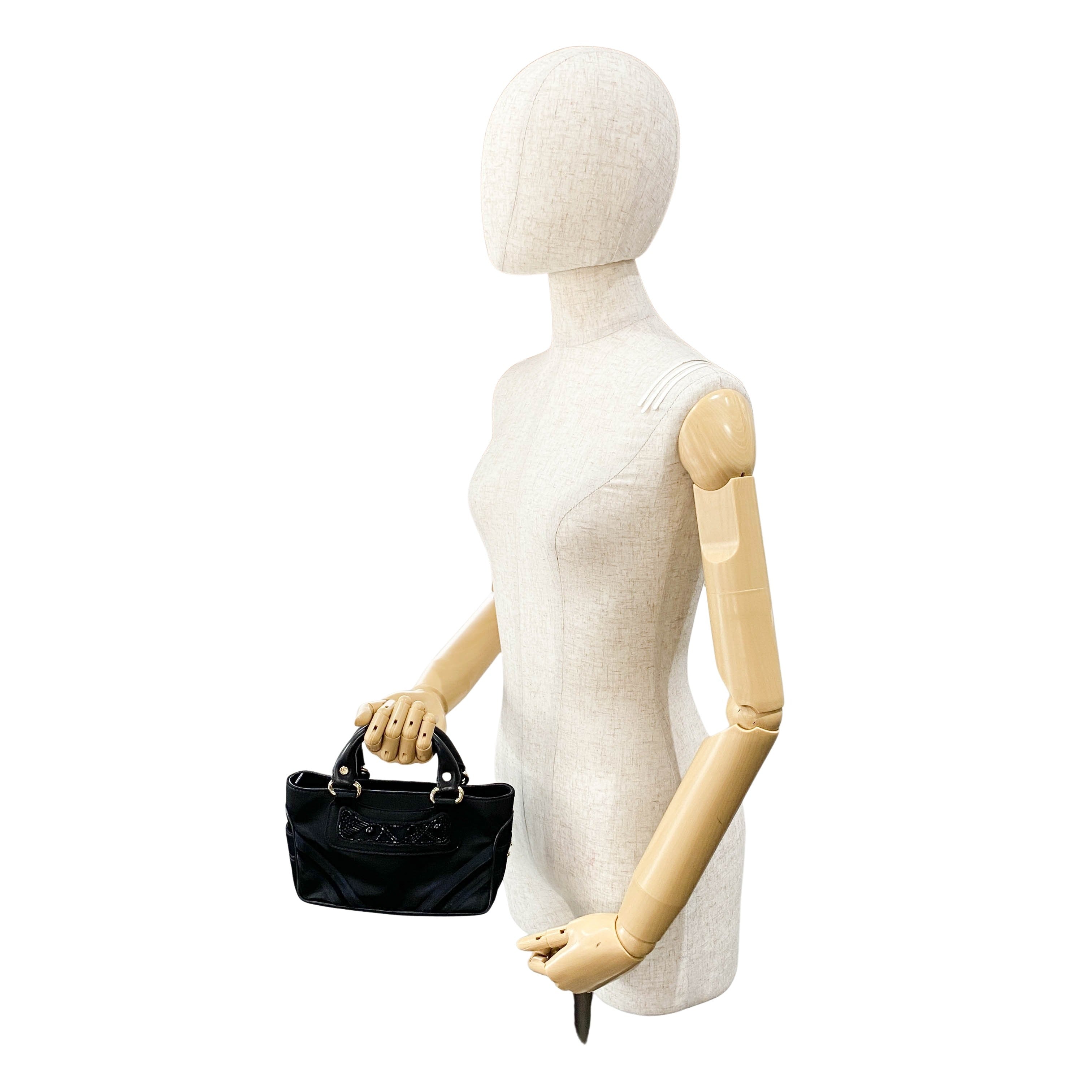Mini Boogie Black Satin and Beaded Hand Bag