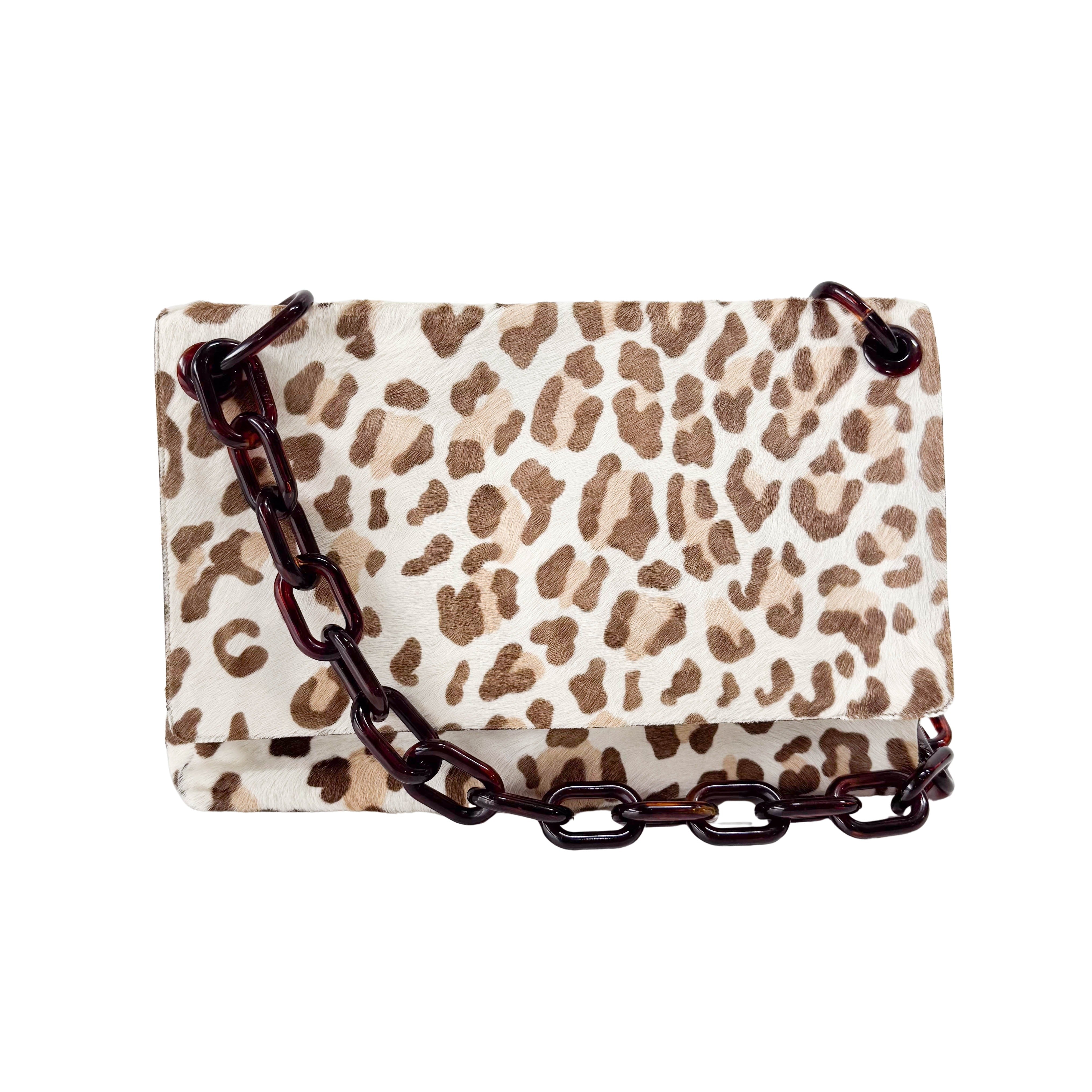 Neutral Leopard Print Pony Hair Chain Bag