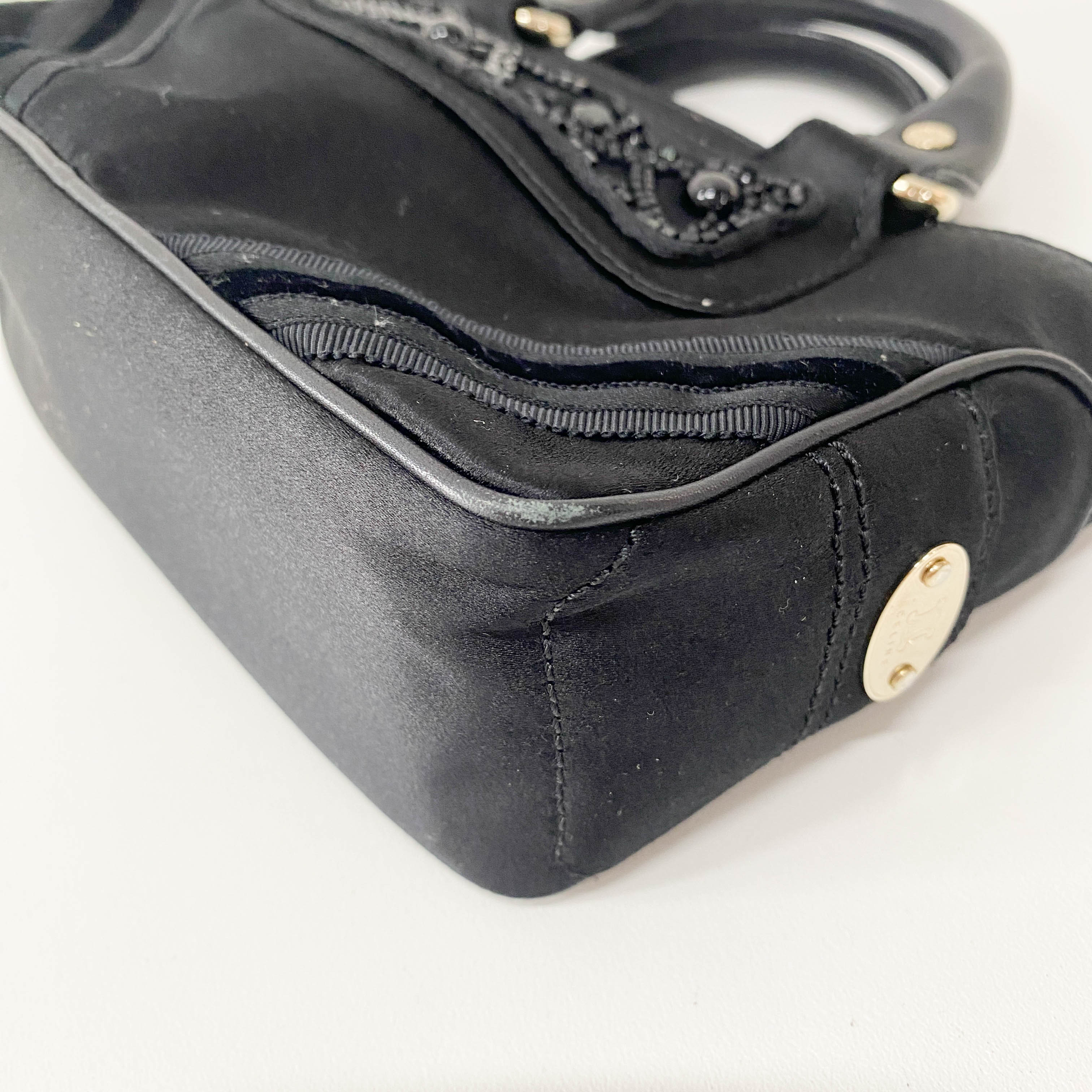 Mini Boogie Black Satin and Beaded Hand Bag