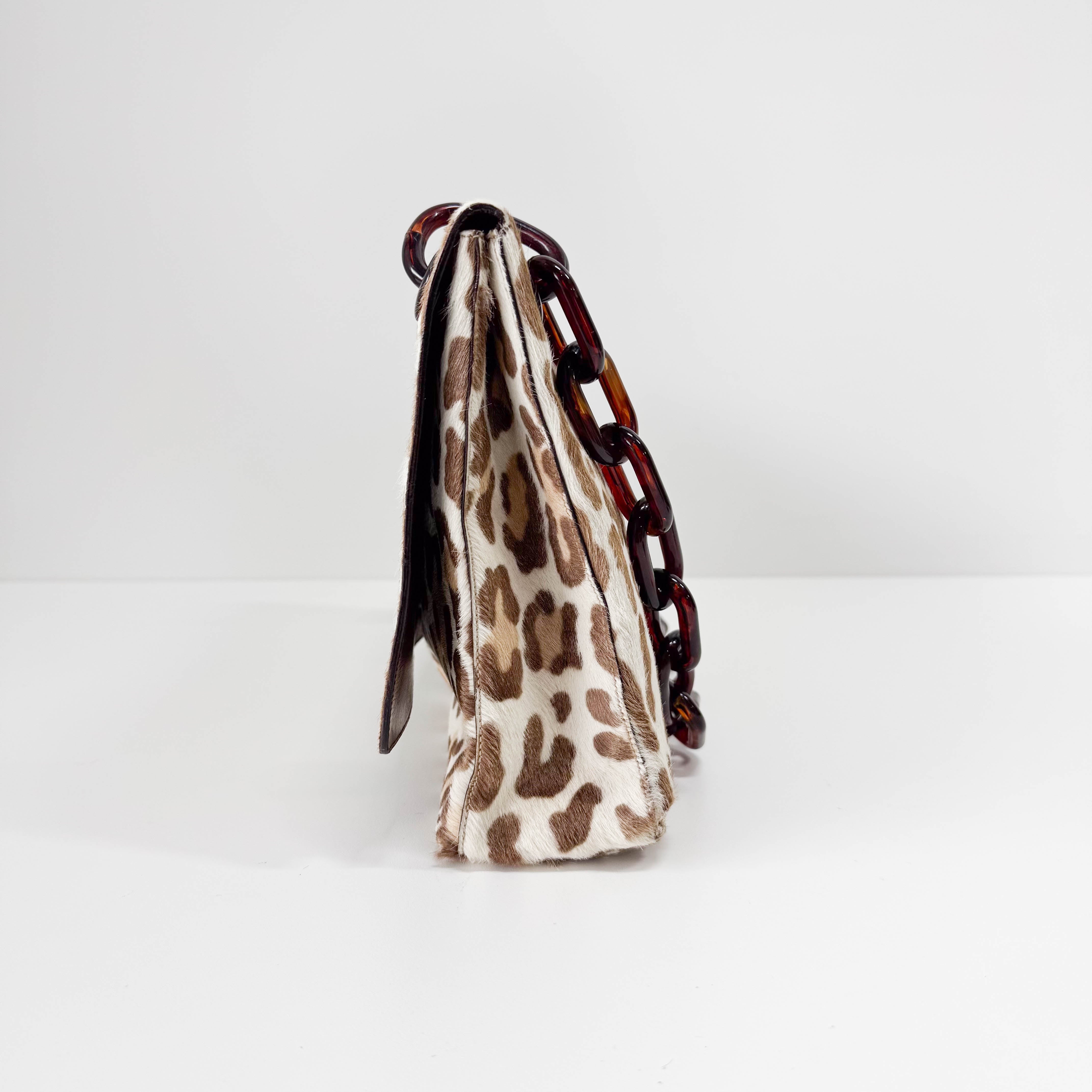 Neutral Leopard Print Pony Hair Chain Bag