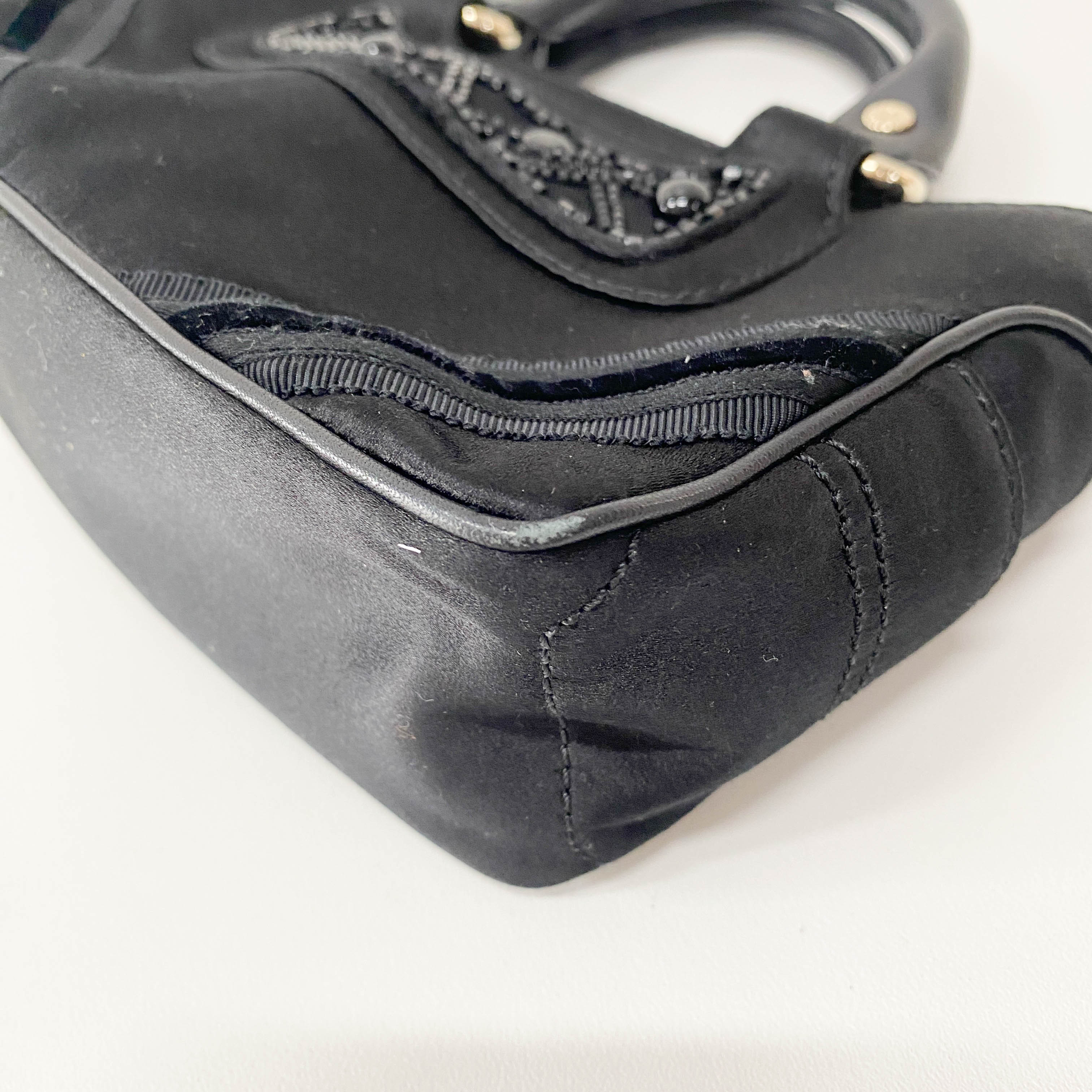 Mini Boogie Black Satin and Beaded Hand Bag