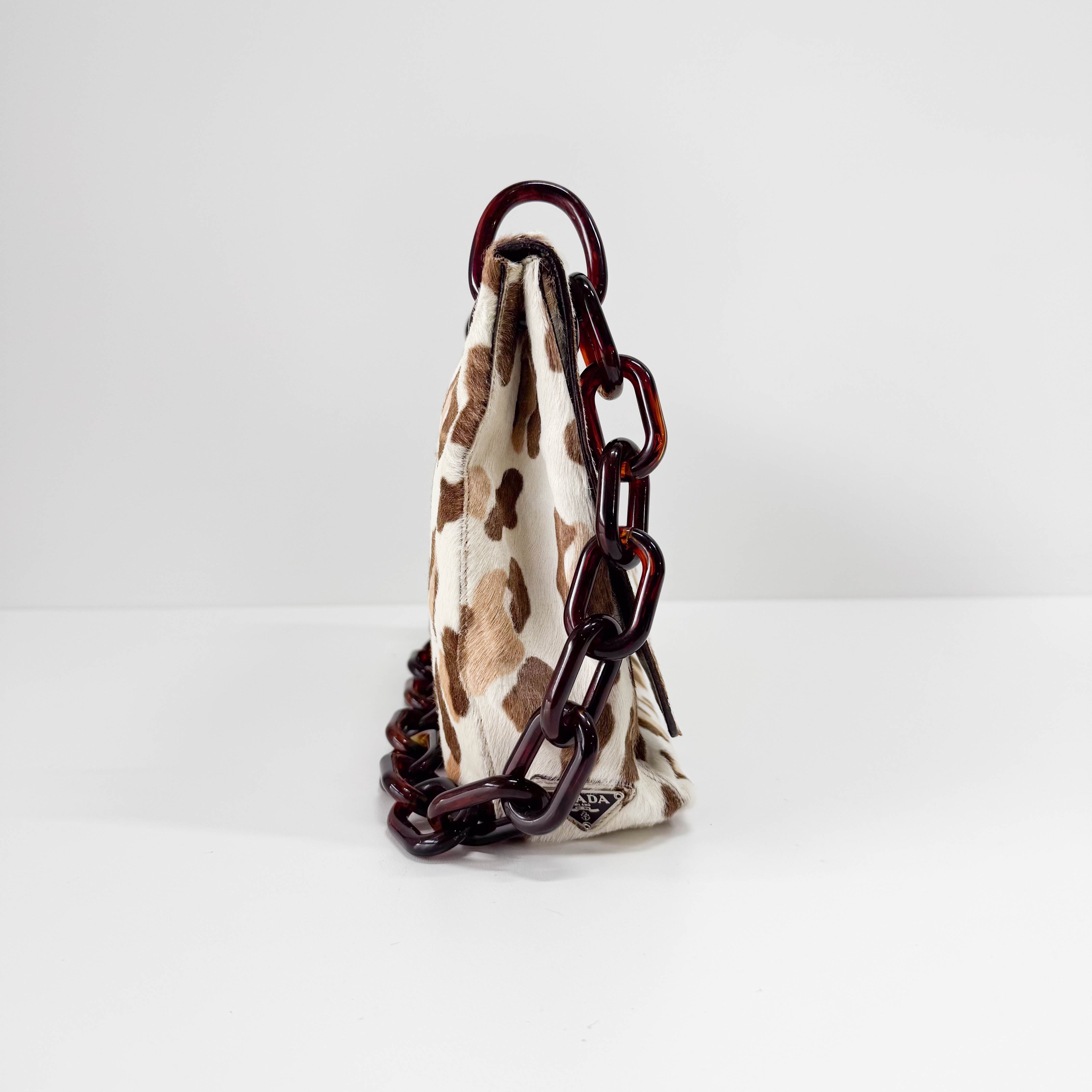 Neutral Leopard Print Pony Hair Chain Bag