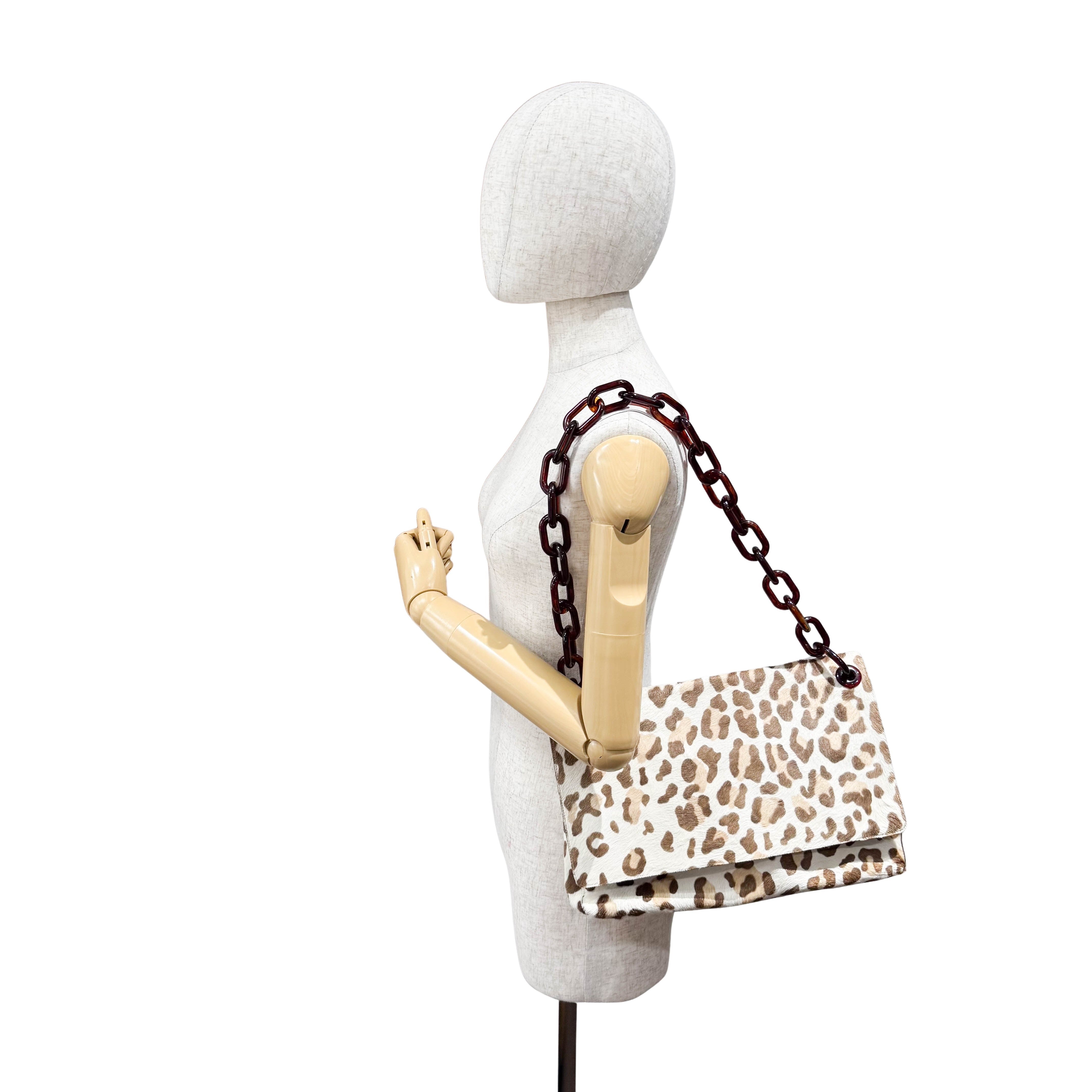 Neutral Leopard Print Pony Hair Chain Bag