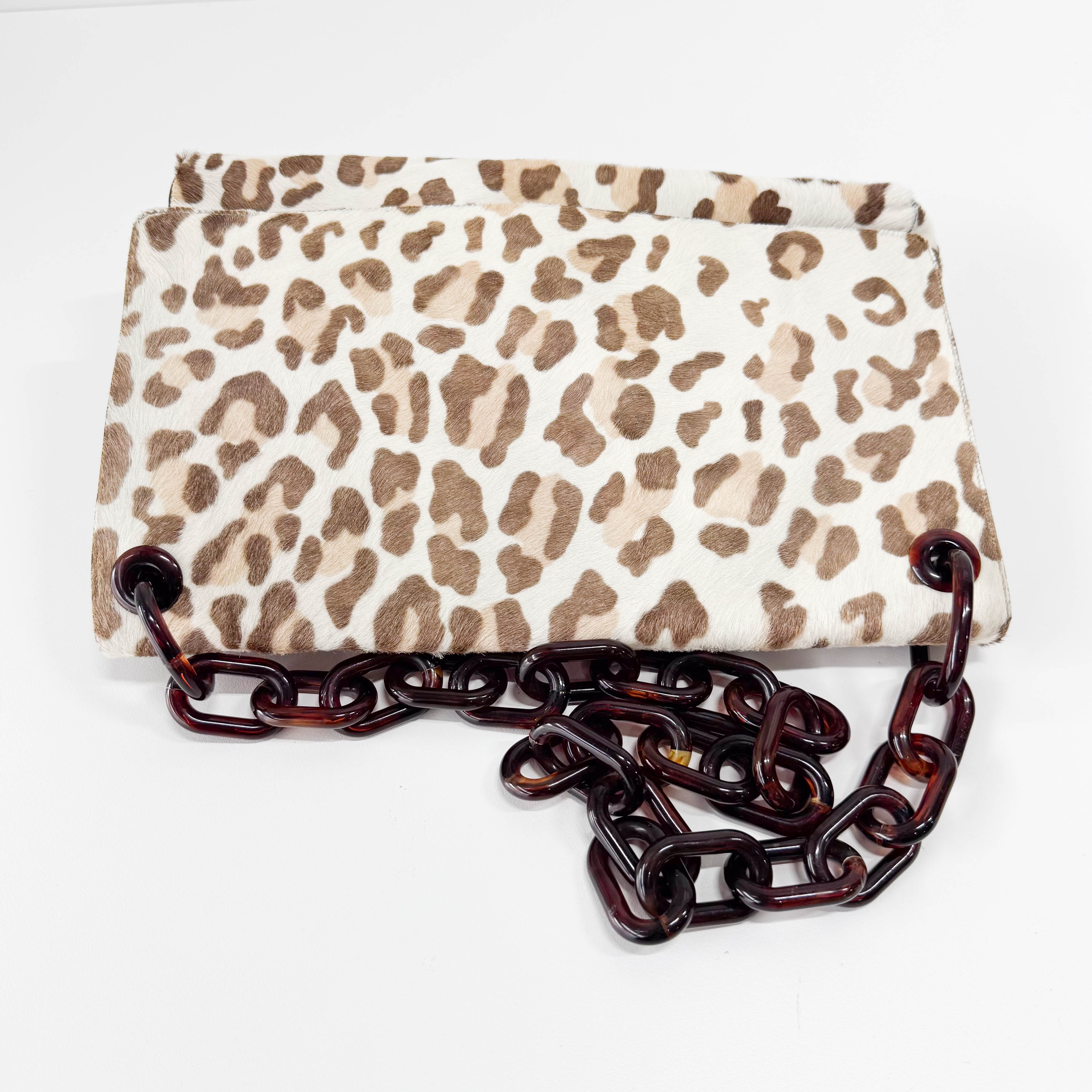 Neutral Leopard Print Pony Hair Chain Bag