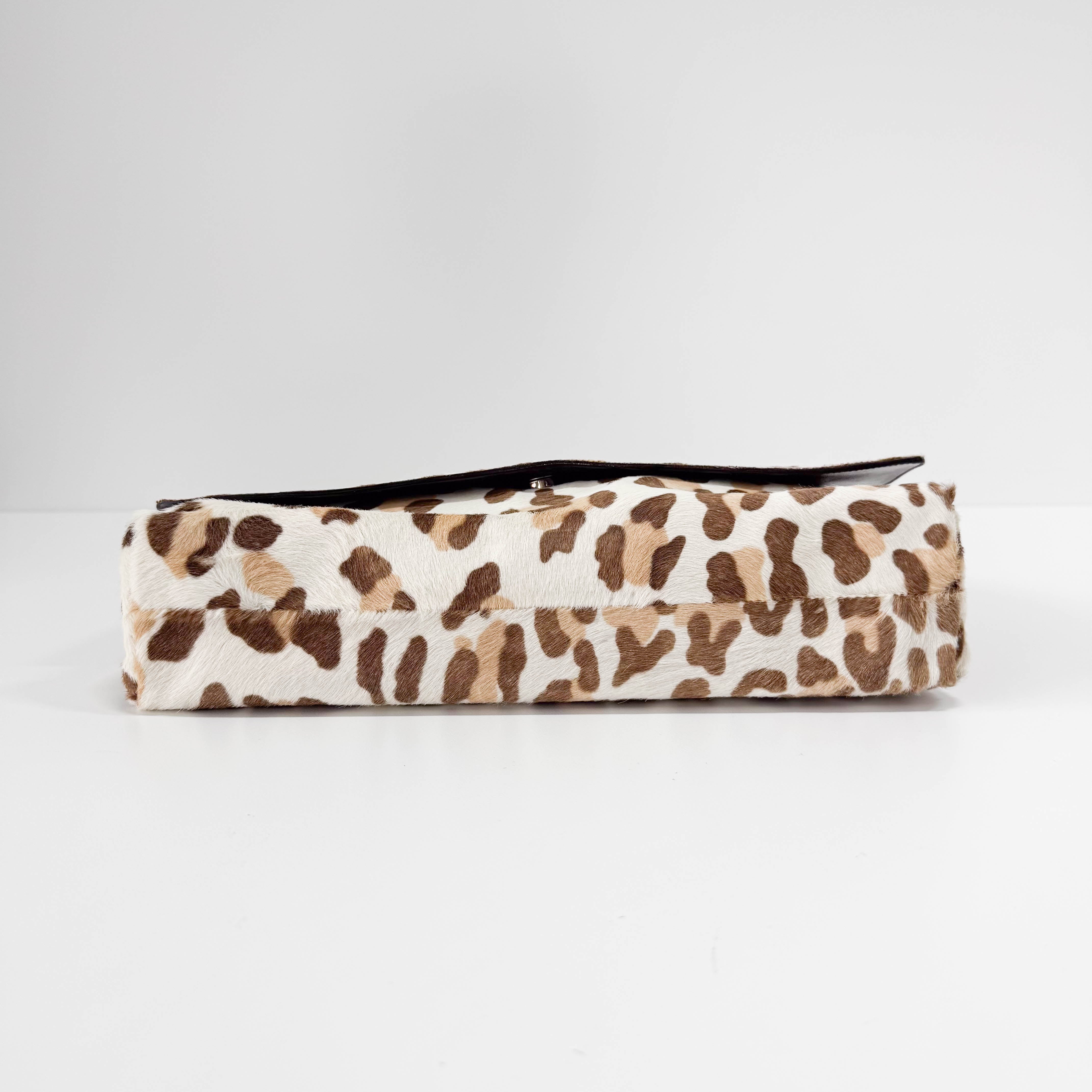 Neutral Leopard Print Pony Hair Chain Bag