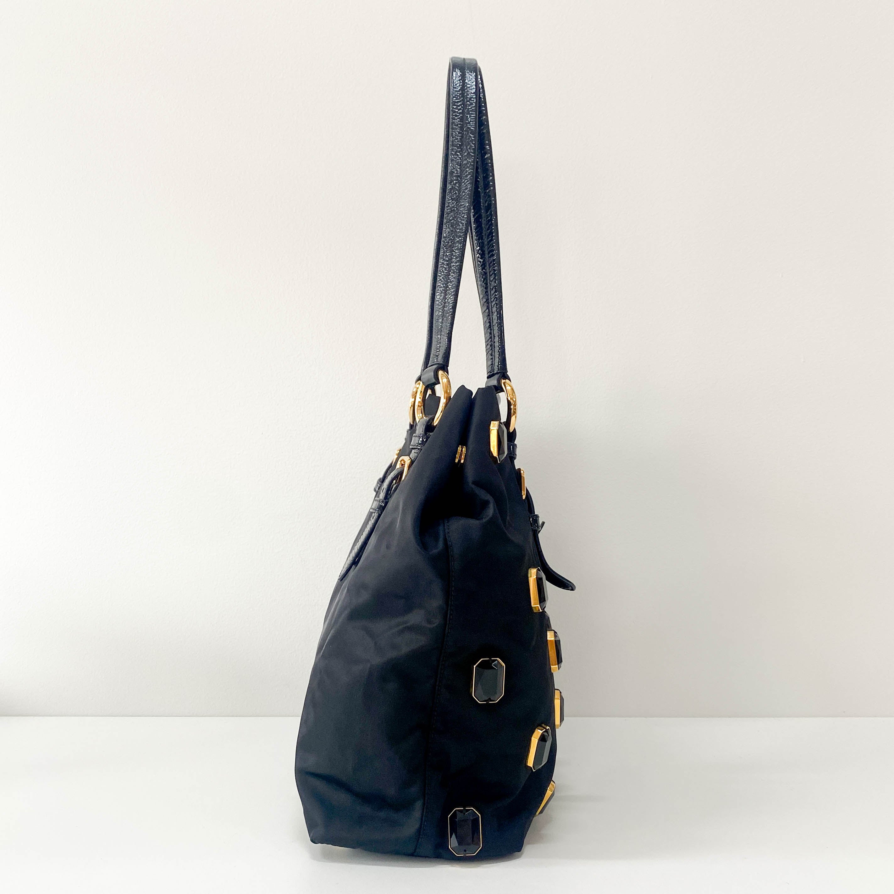 Black Nylon Tote Shoulder Bag