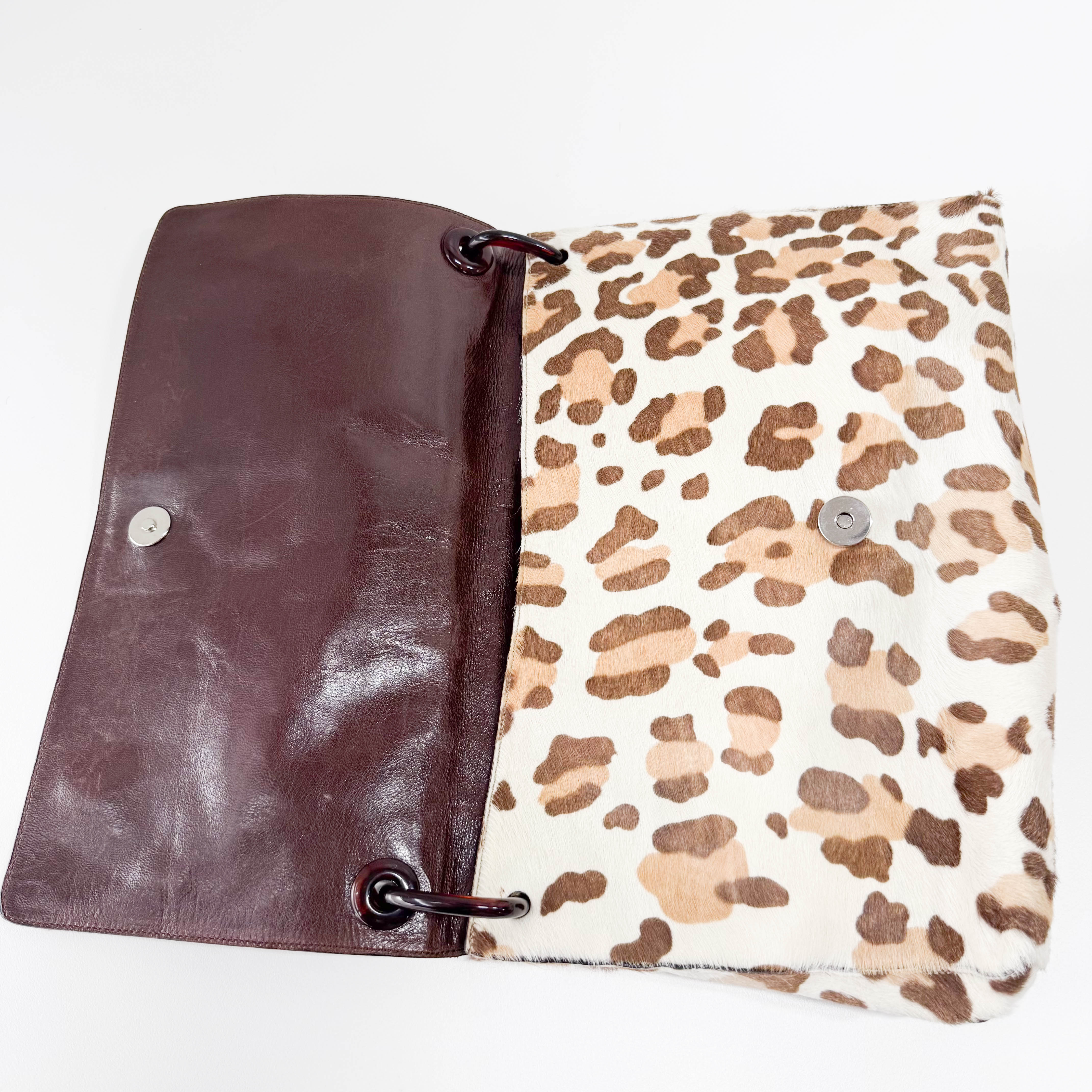 Neutral Leopard Print Pony Hair Chain Bag