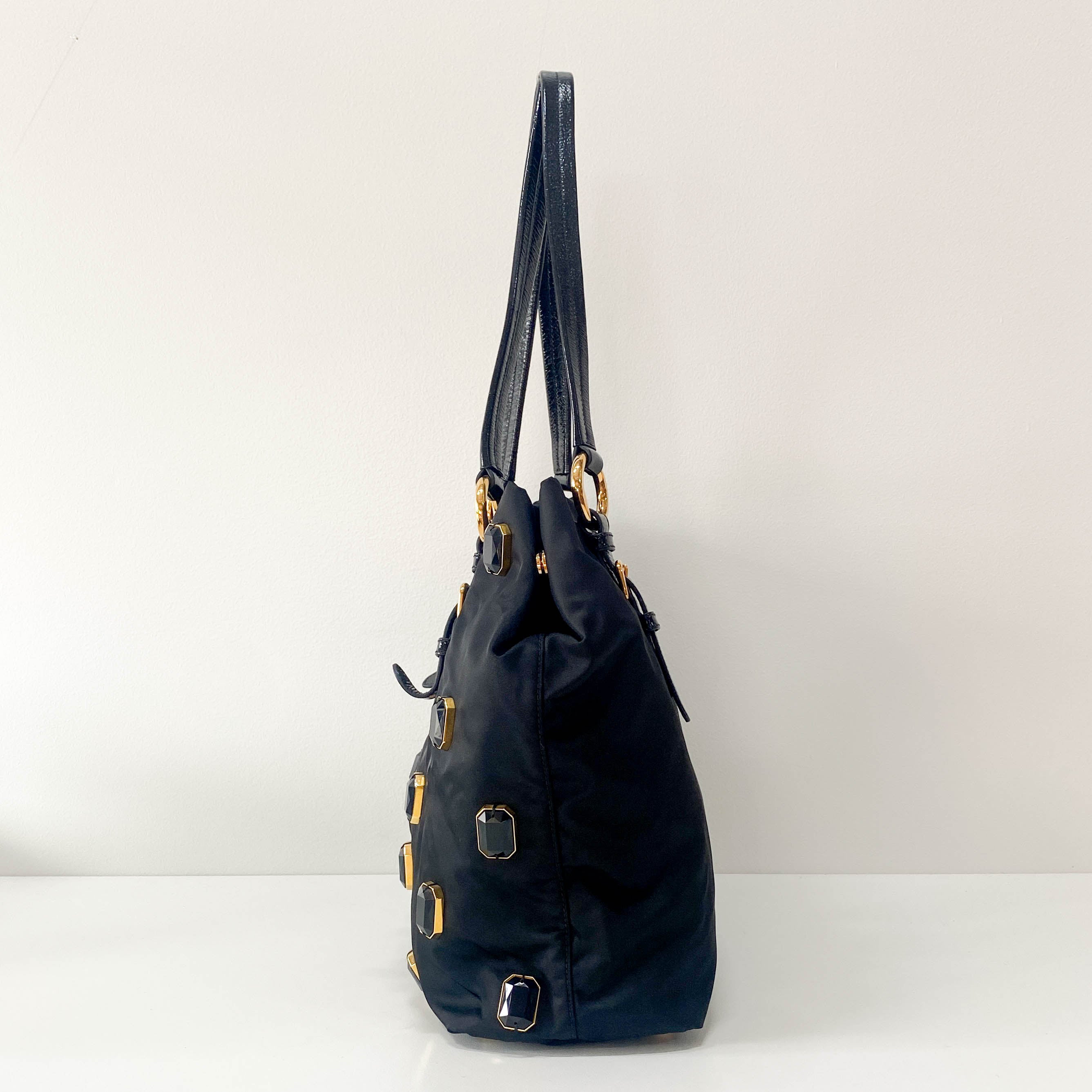 Black Nylon Tote Shoulder Bag