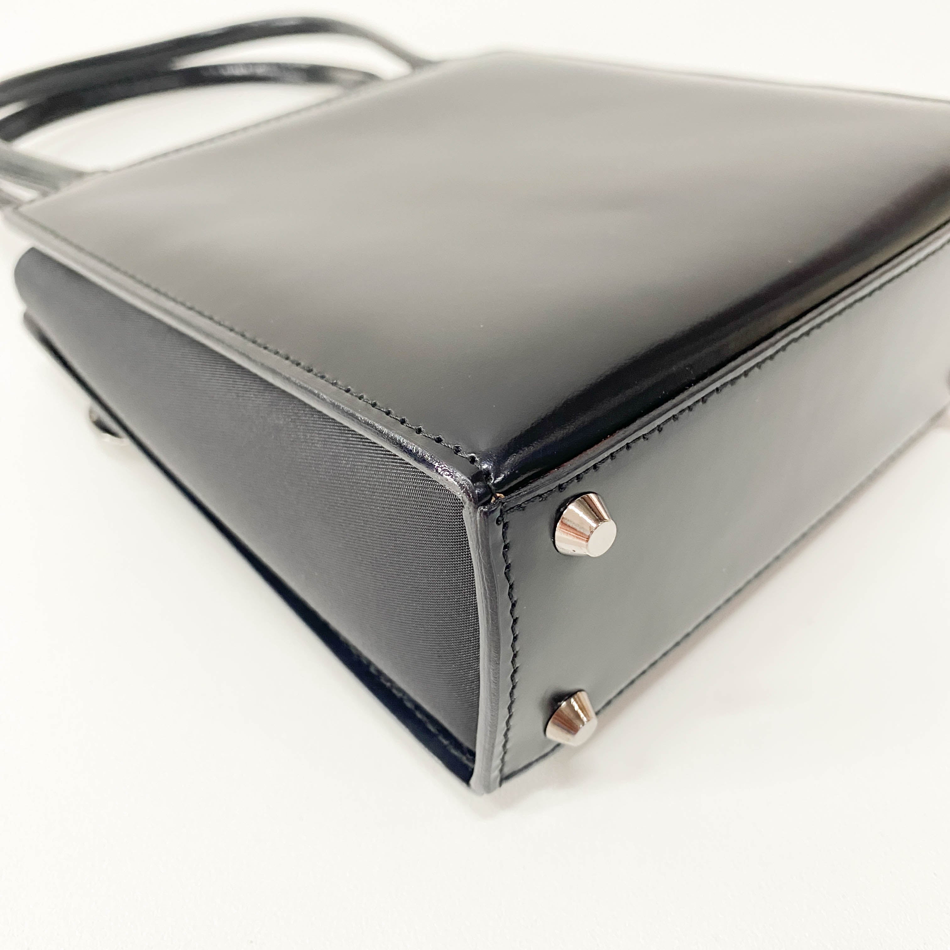 Black Leather Top Handle Bag