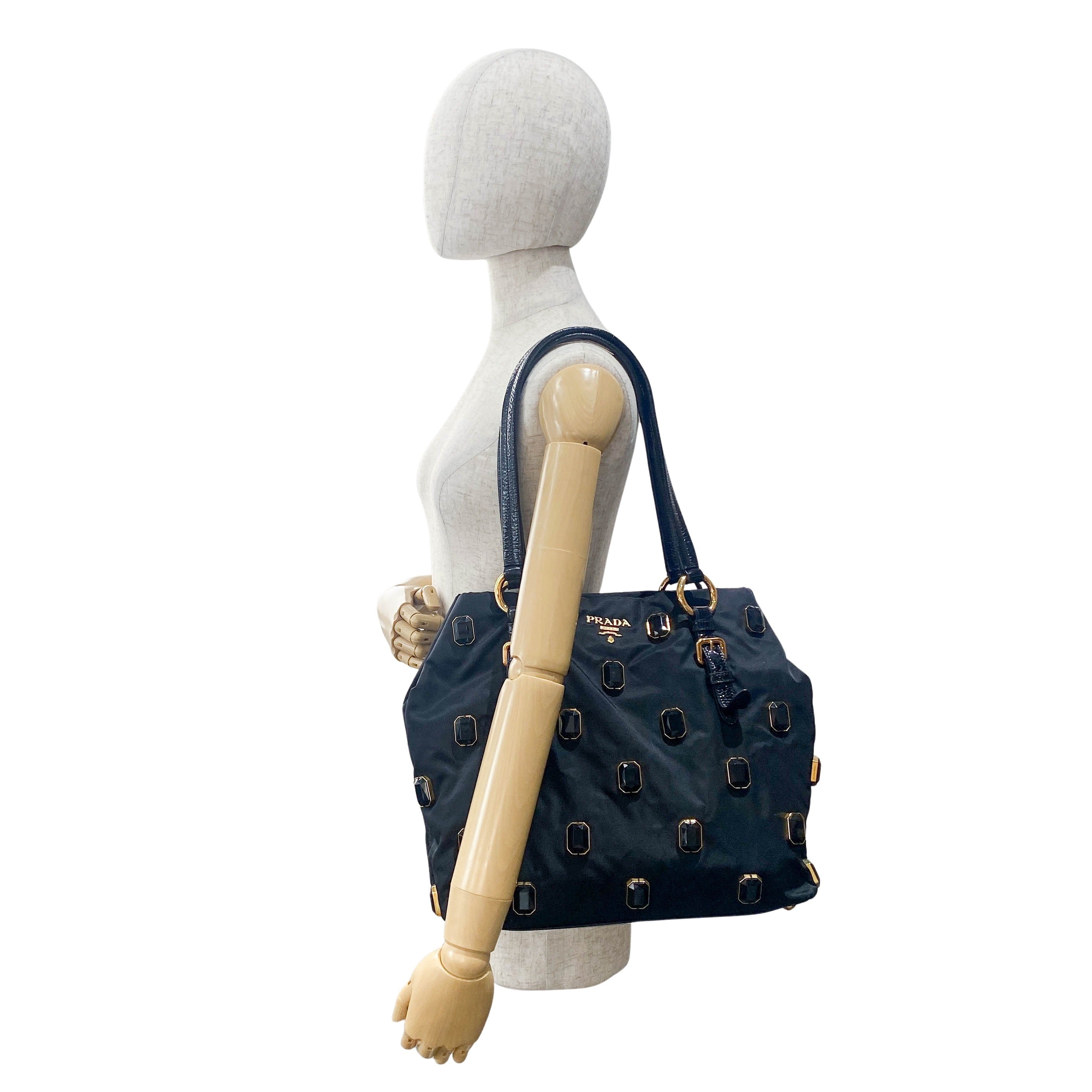 Black Nylon Tote Shoulder Bag